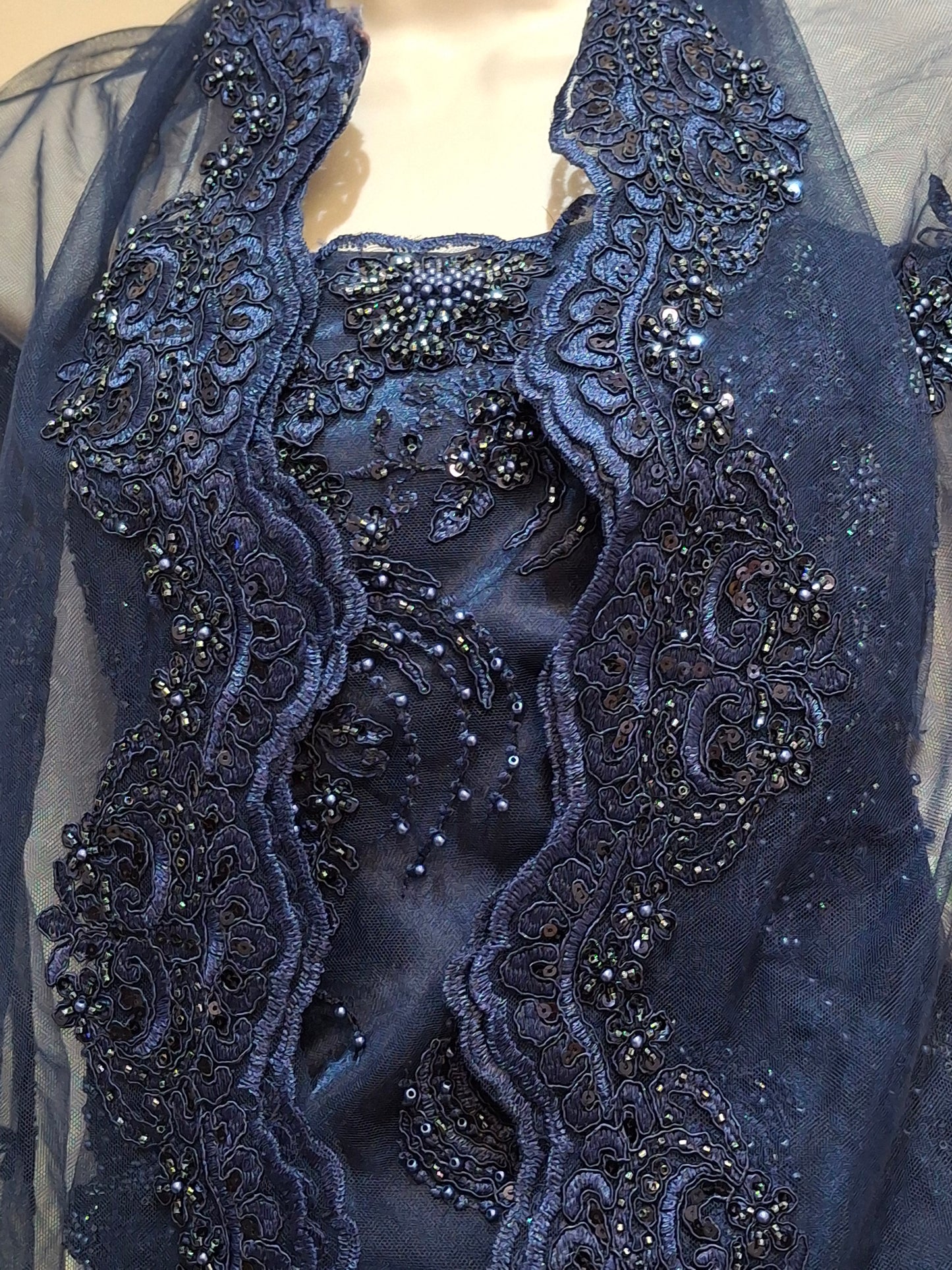 Luxurious Embroidered Navy Blue Net(Full suit set 4 piece)