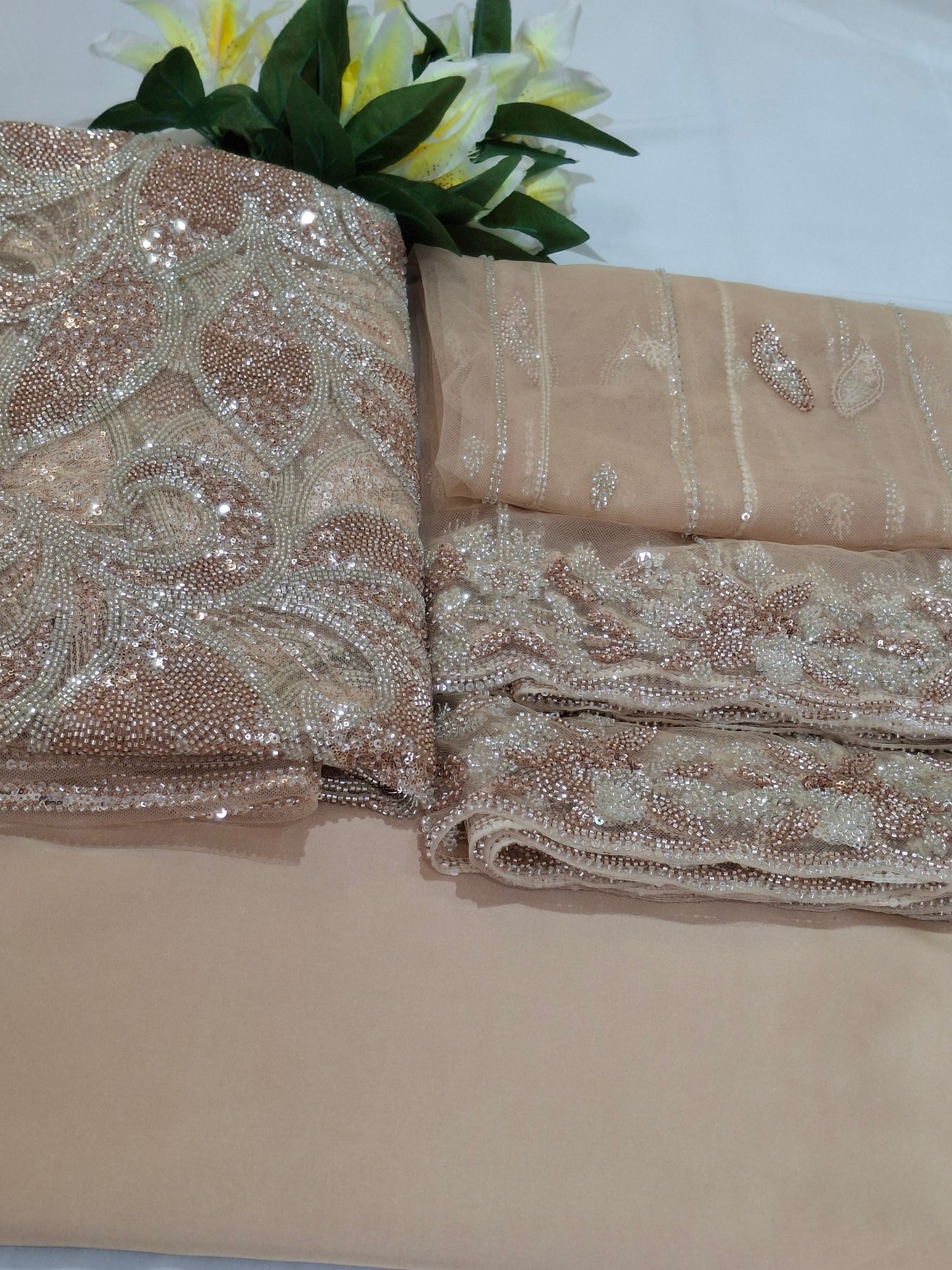 Cut Dana,Sequins,Heavy Embroidered Luxurious Net Fabric(4 piece suit set)