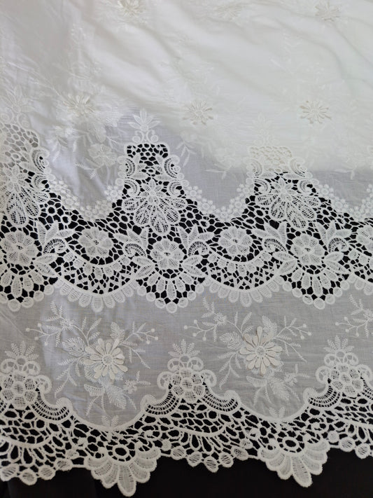 Whispering Blooms White Embroidered Cotton(4 meters)full suit