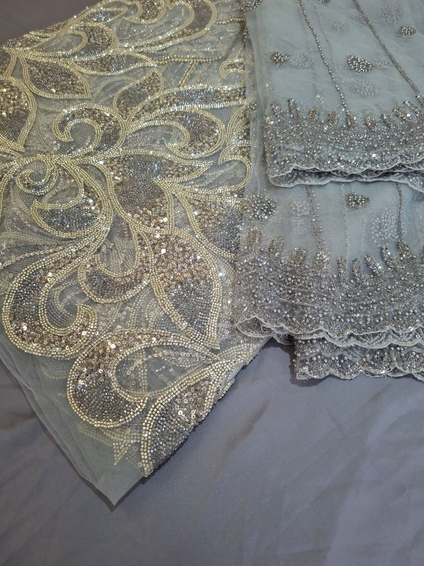 Cut Dana,Sequins,Heavy Embroidered Luxurious Net Fabric(4 piece suit set)