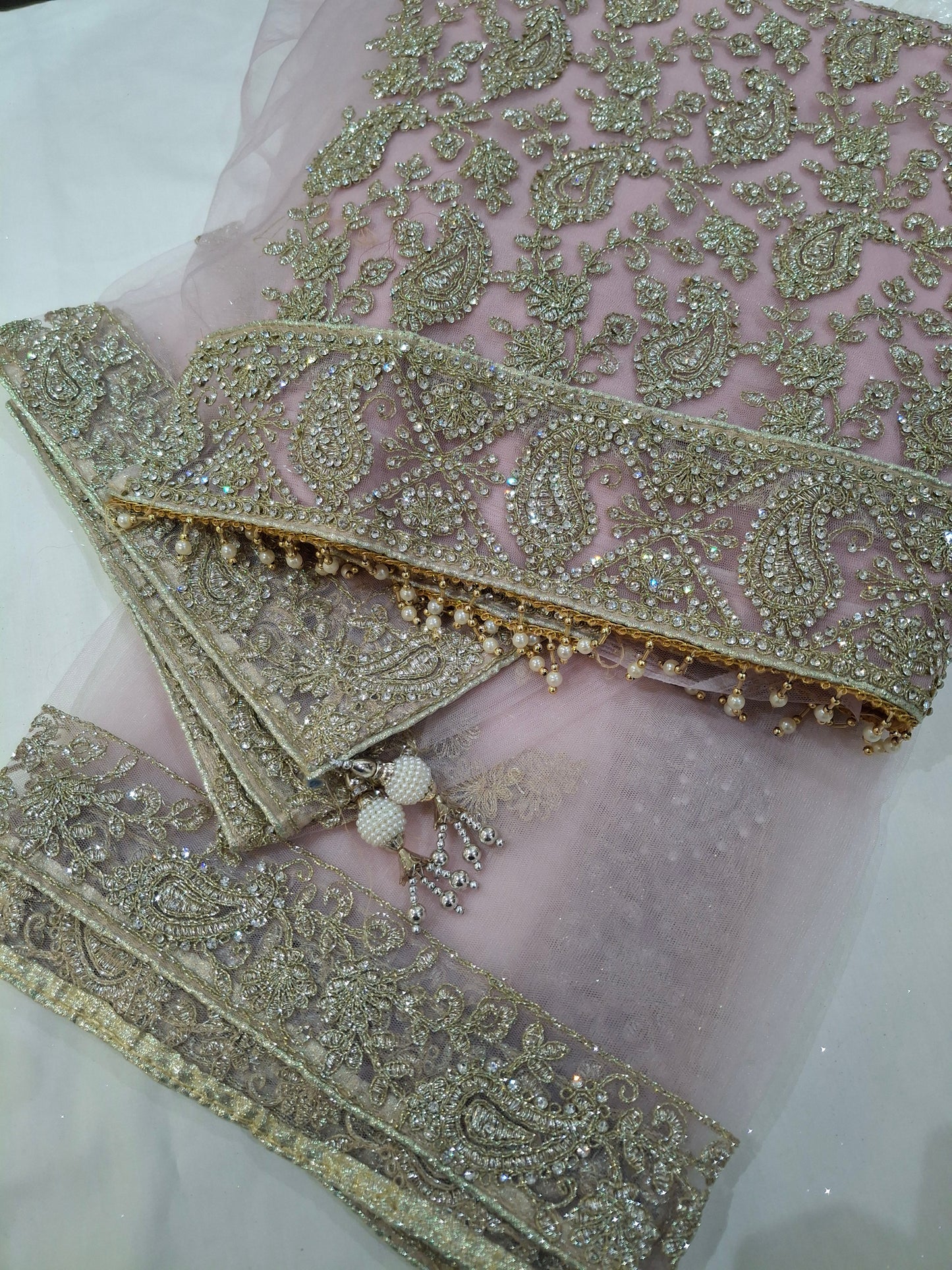 Embroidered Fancy Net,chiffon,4 piece suit set