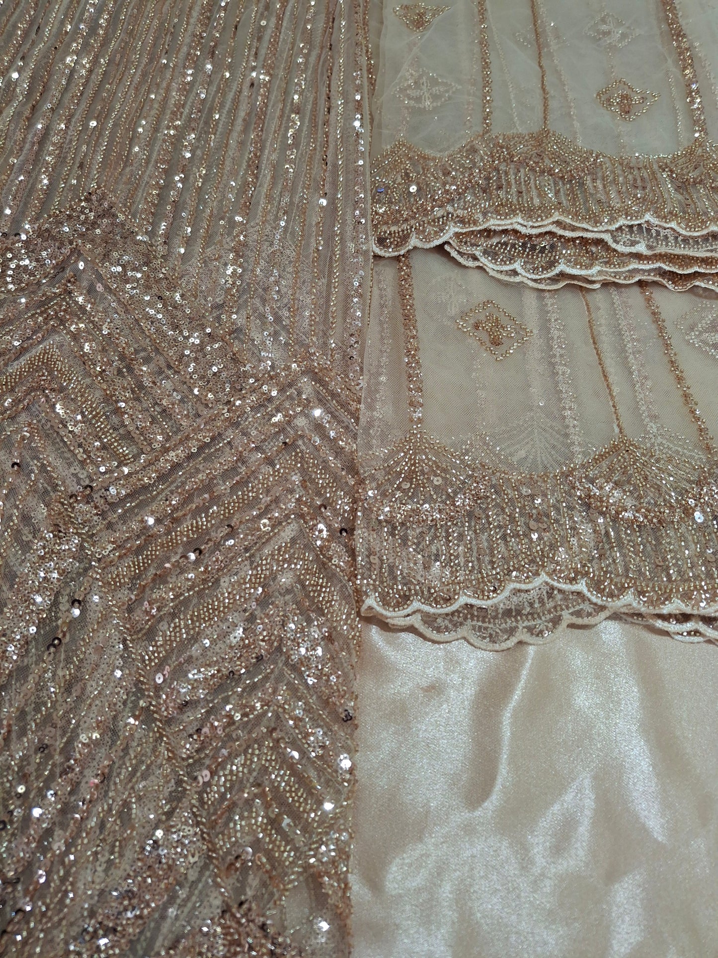 Cut Dana Luxury Heavy Embroidered Gold Net Unstitched 4 piece Full Suit