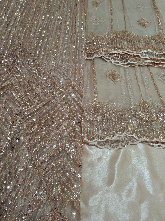 Cut Dana Luxury Heavy Embroidered Gold Net Unstitched 4 piece Full Suit