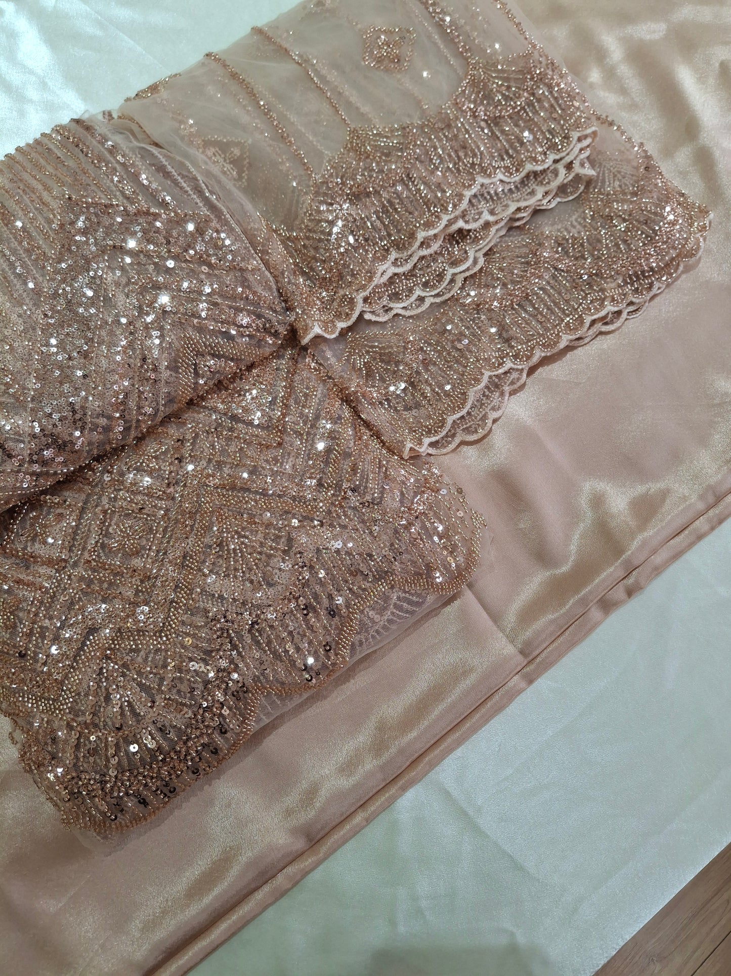 Cut Dana,Sequins,Heavy Embroidered Luxurious Net Fabric(4 piece suit set)