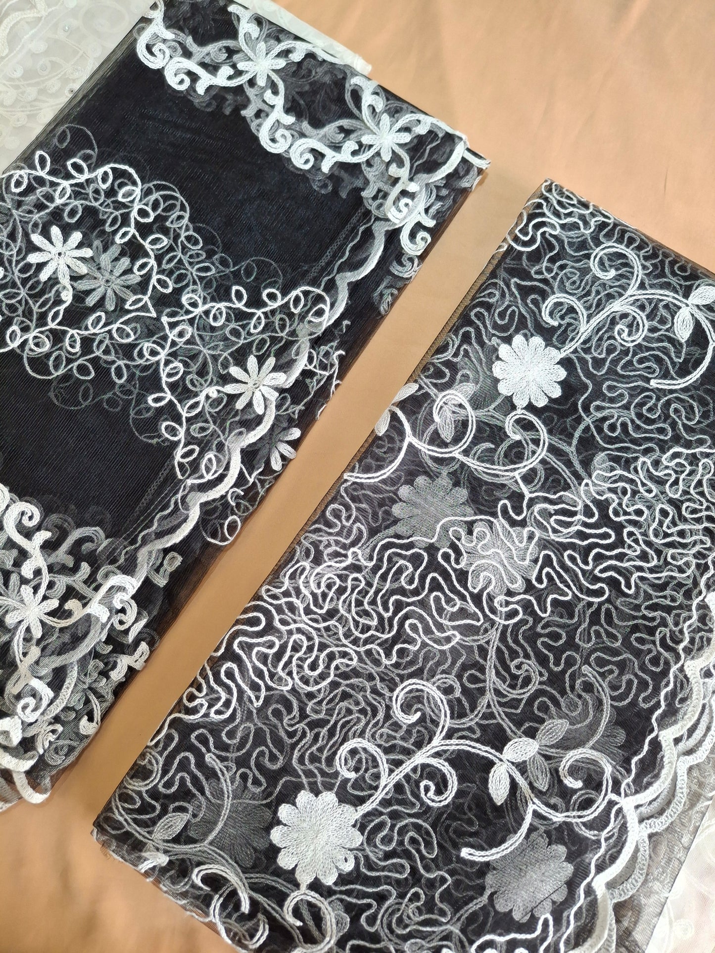 Lightweight Plain Net and Embroidered Dupatta(2.30 meters length)