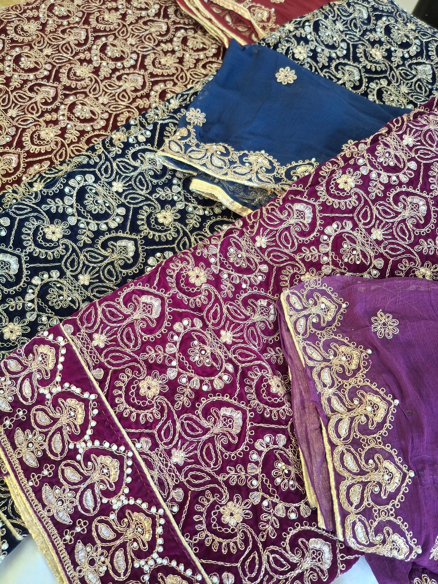 Micro Velvet 9000 Embroidered Unstitched 3 Piece Suit Set