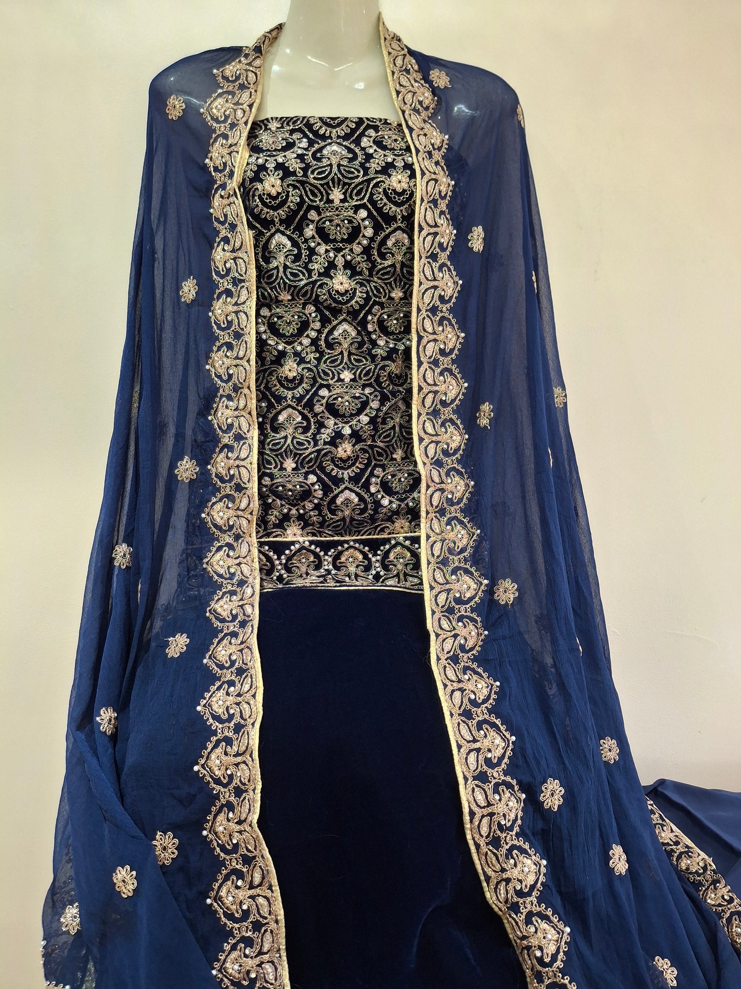 Micro Velvet 9000 Embroidered Unstitched 3 Piece Suit Set