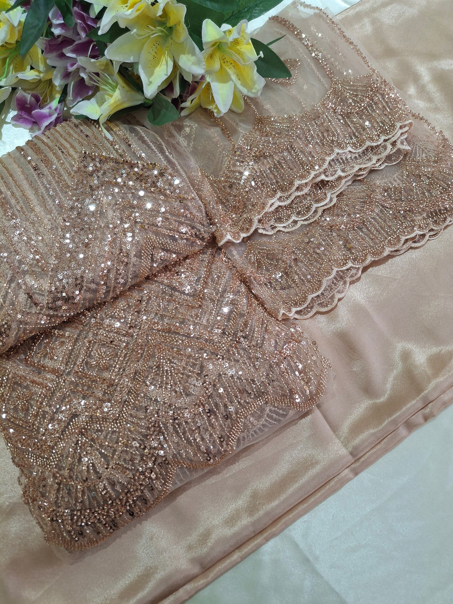 Cut Dana Luxury Heavy Embroidered Gold Net Unstitched 4 piece Full Suit