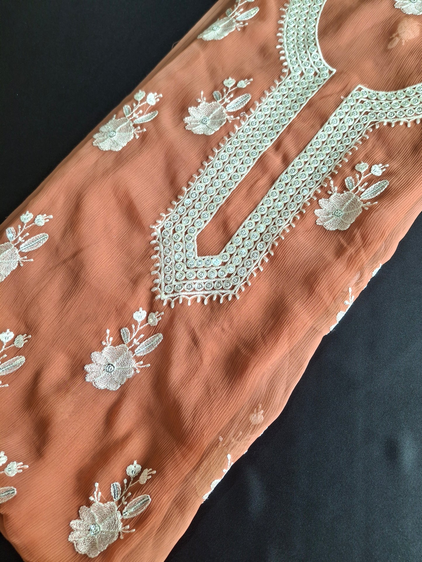 Midnight Bloom, Embroidered Chiffon 4 Piece Suit