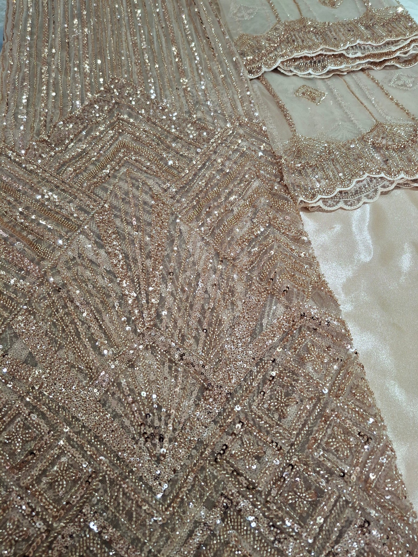 Cut Dana Luxury Heavy Embroidered Gold Net Unstitched 4 piece Full Suit