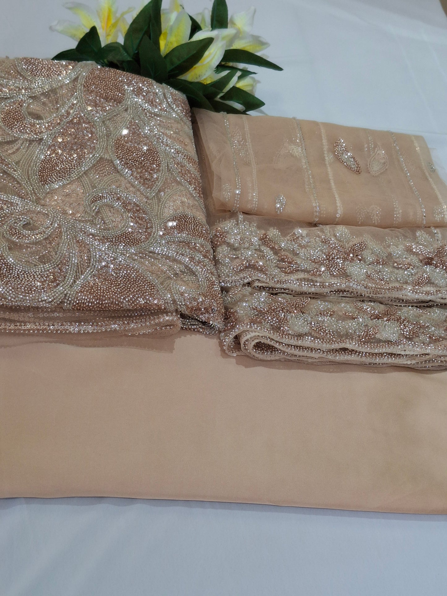 Cut Dana,Sequins,Heavy Embroidered Luxurious Net Fabric(4 piece suit set)