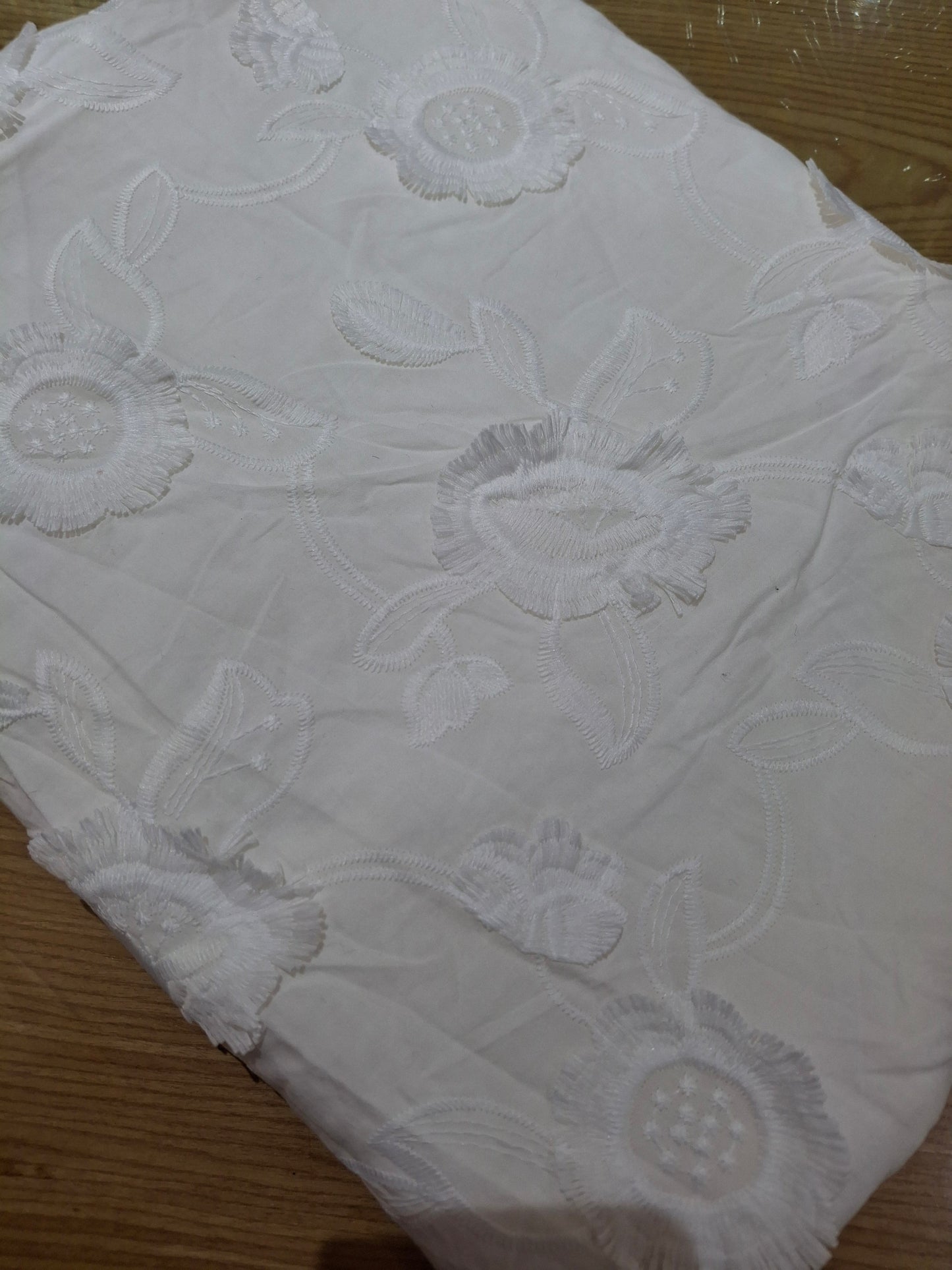 3D Soft Embroidered White Cotton Fabric And Sequins Cotton ,2.30 meters