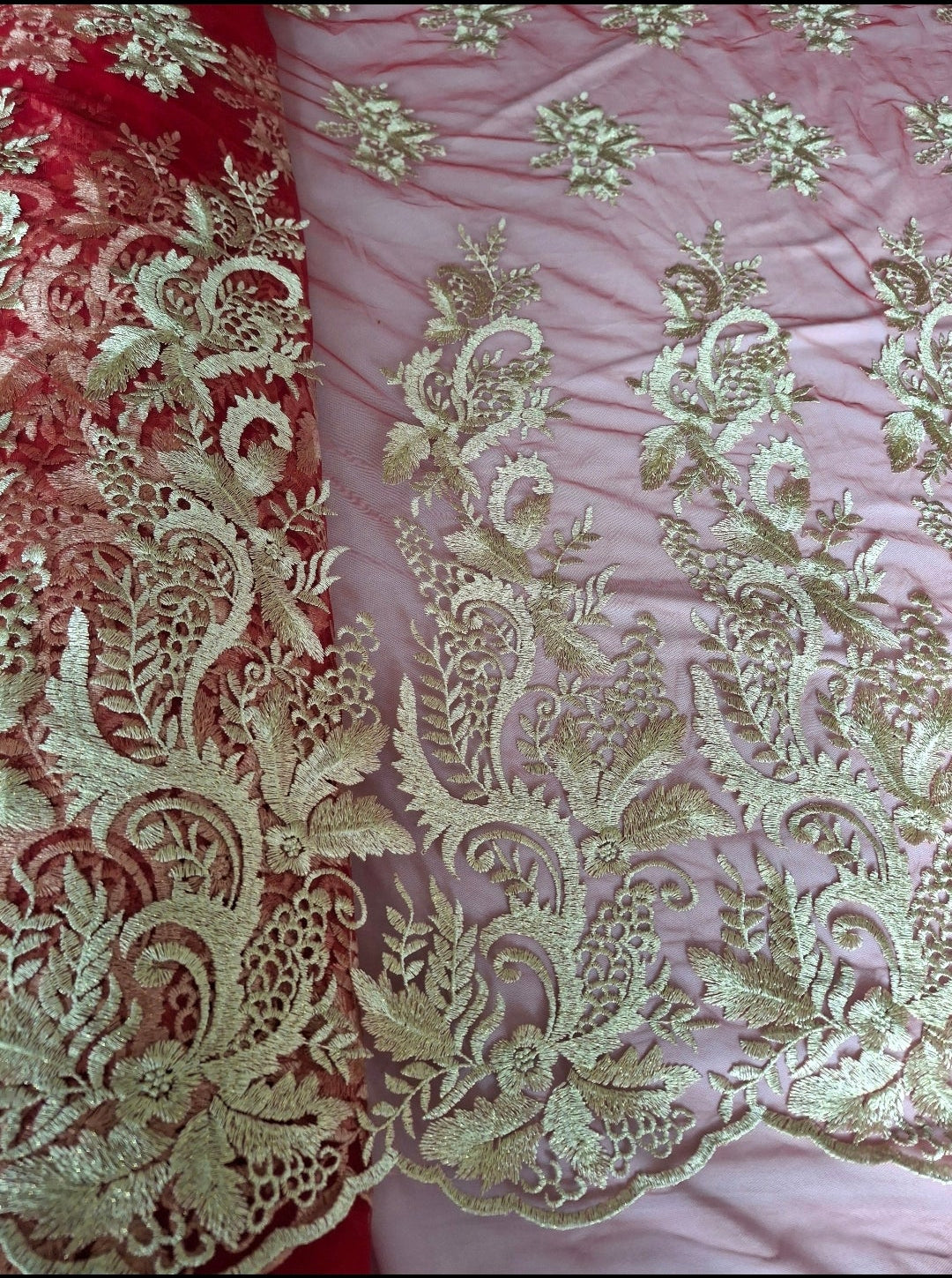 Embroidered Net Fabric with Golden Sequin(2 meters net)