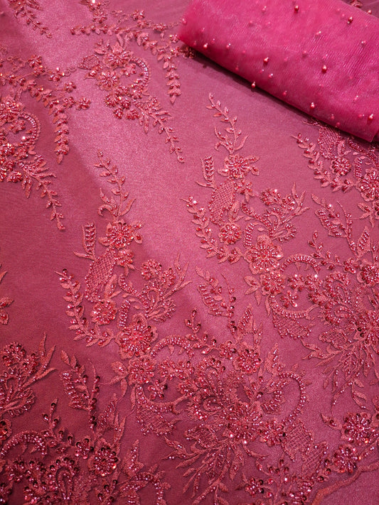 Luxurious Heavy Beaded Embroidered net, Unstitched 4 piece suit set 60"width
