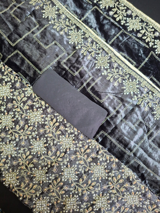 Velvet Heavy Embroidered 3 Piece Suit Set,