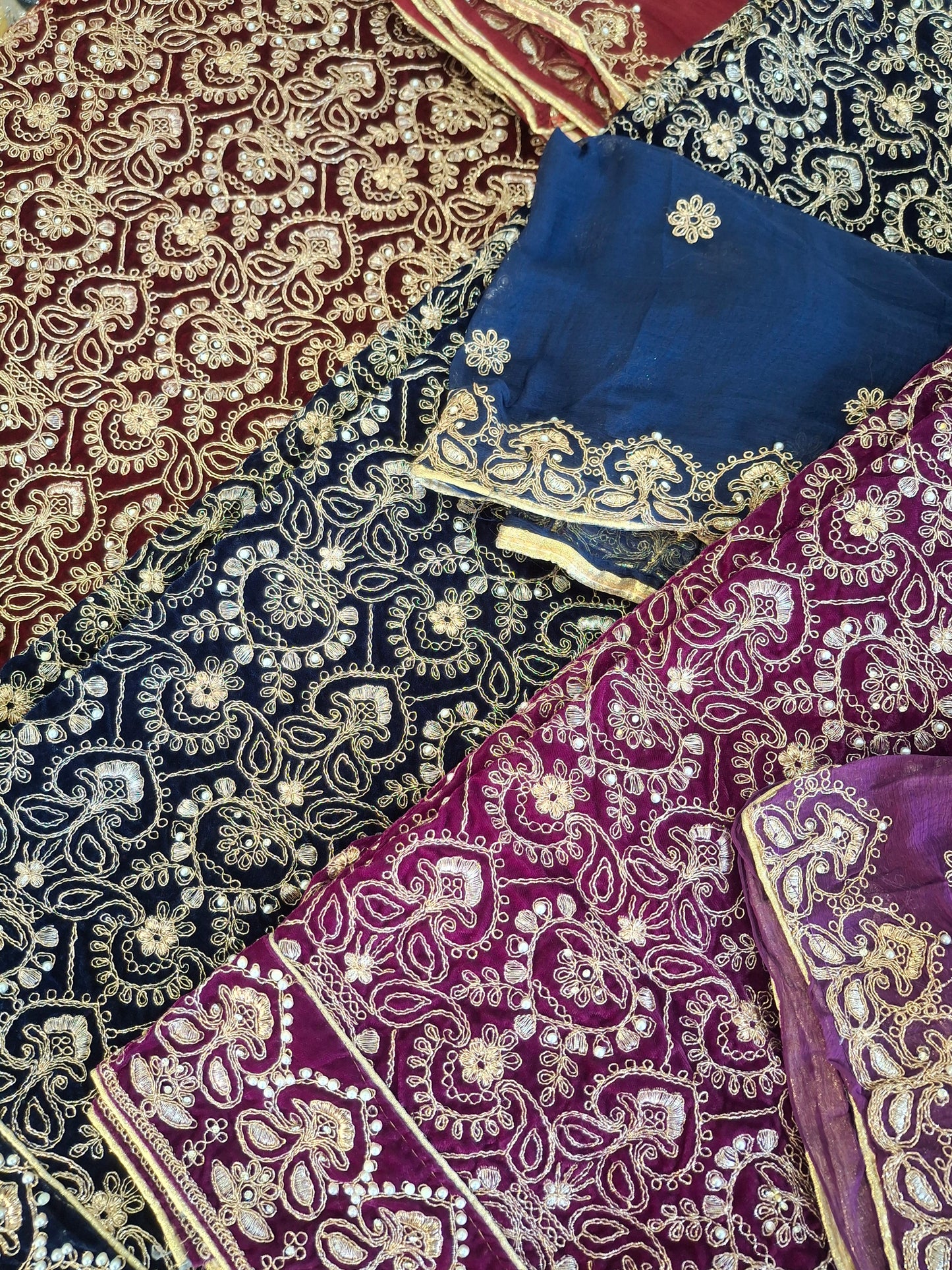 Micro Velvet 9000 Embroidered Unstitched 3 Piece Suit Set