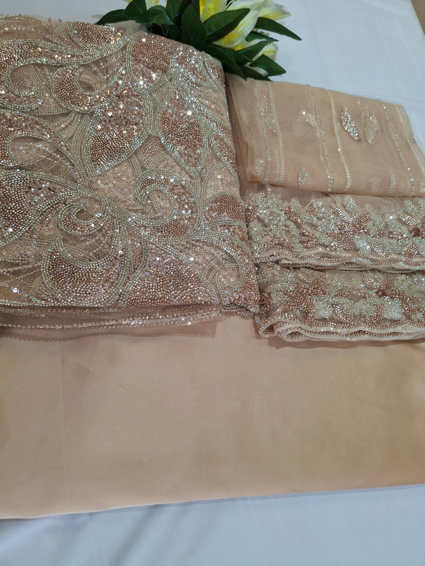 Cut Dana,Sequins,Heavy Embroidered Luxurious Net Fabric(4 piece suit set)