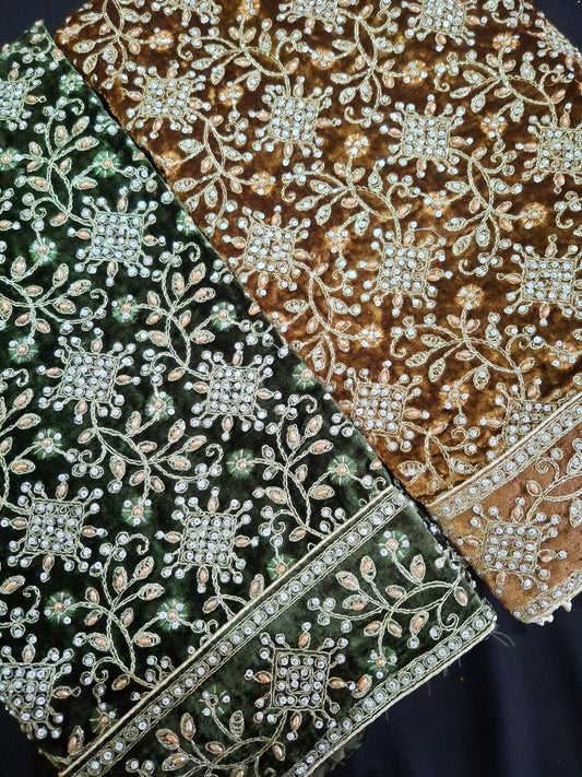 Velvet Embroidered Unstitched 3 Piece Suit Set