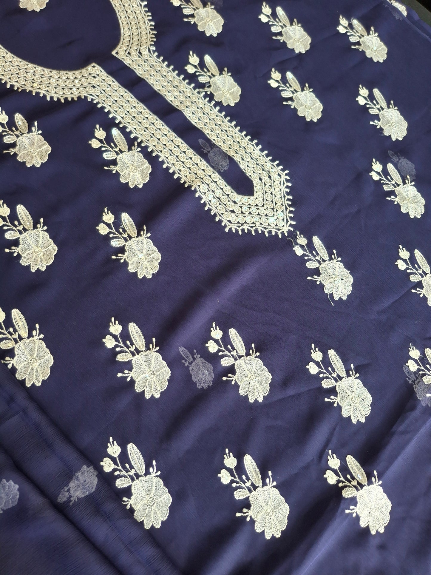 Midnight Bloom, Embroidered Chiffon 4 Piece Suit