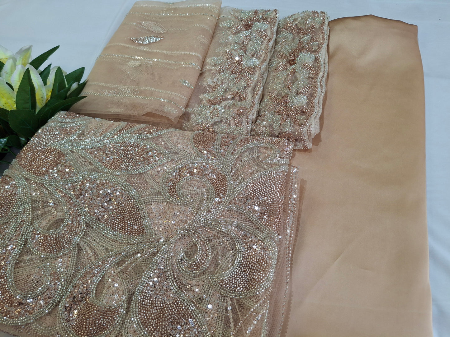 Cut Dana,Sequins,Heavy Embroidered Luxurious Net Fabric(4 piece suit set)