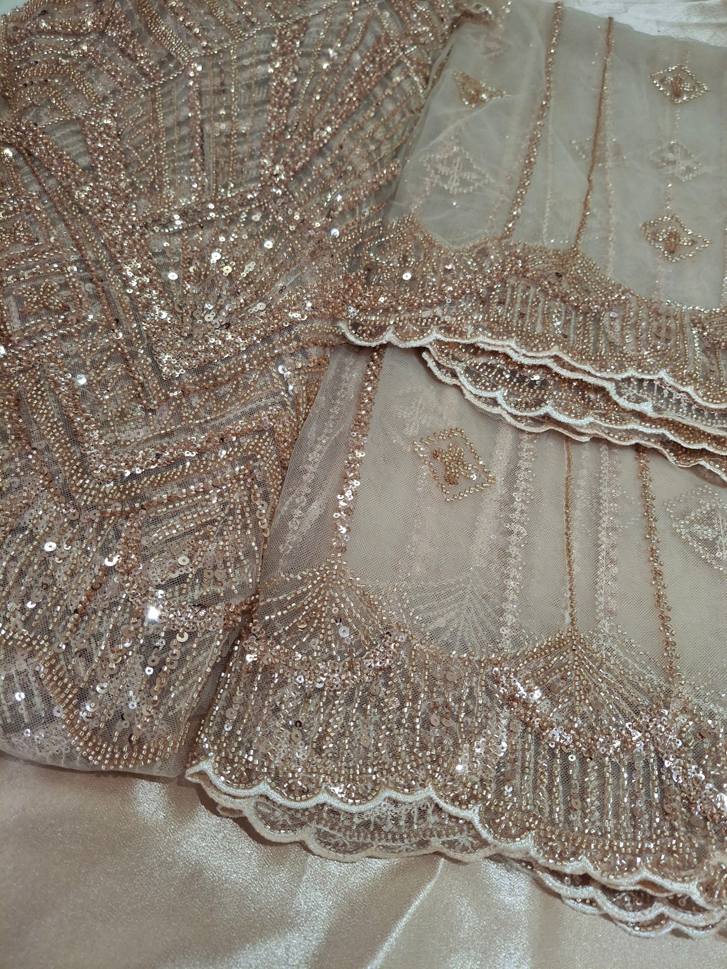 Cut Dana Luxury Heavy Embroidered Gold Net Unstitched 4 piece Full Suit