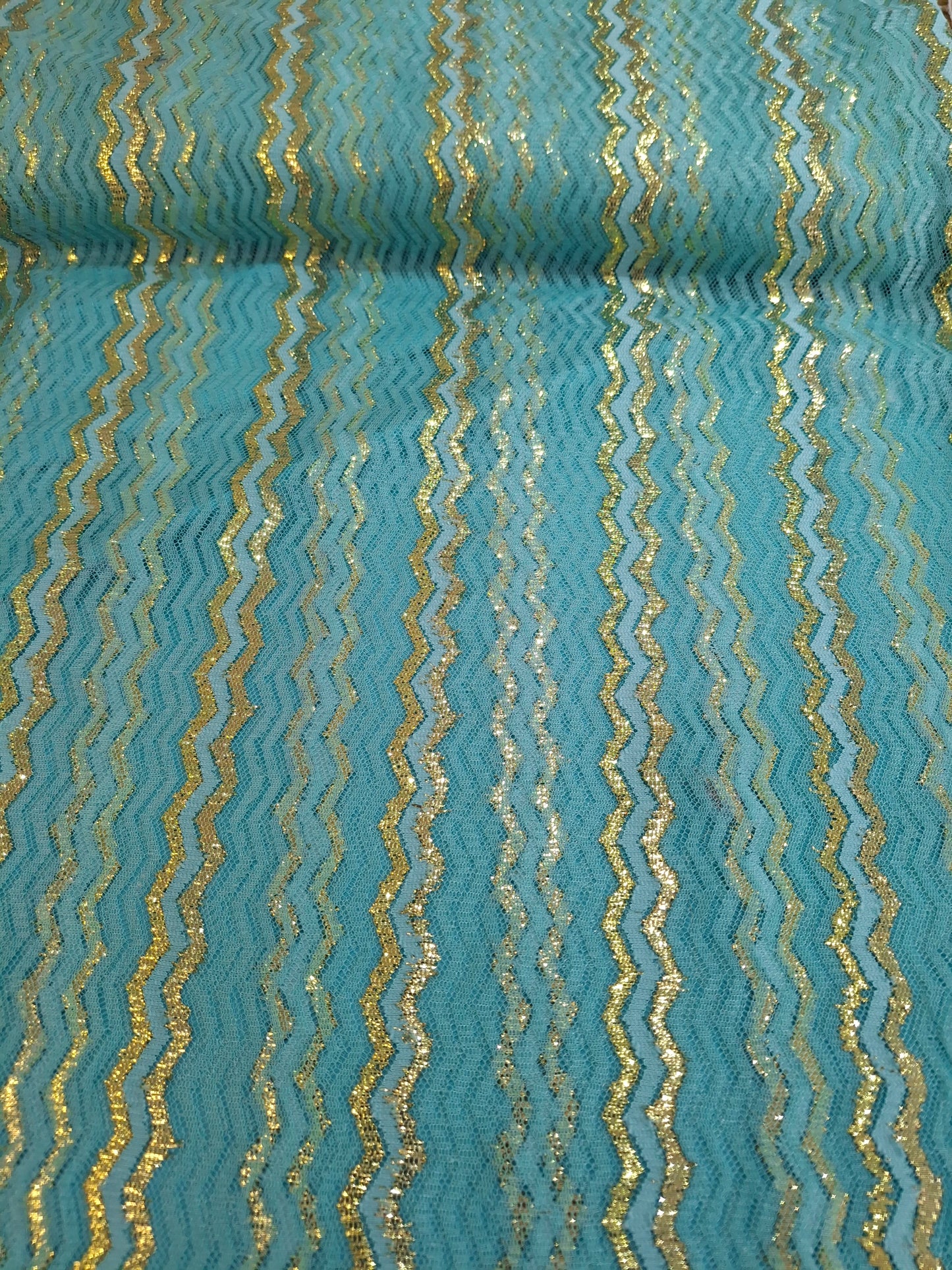 Women’s Designer Net Dupatta with Golden Zigzag Pattern (3 Colours