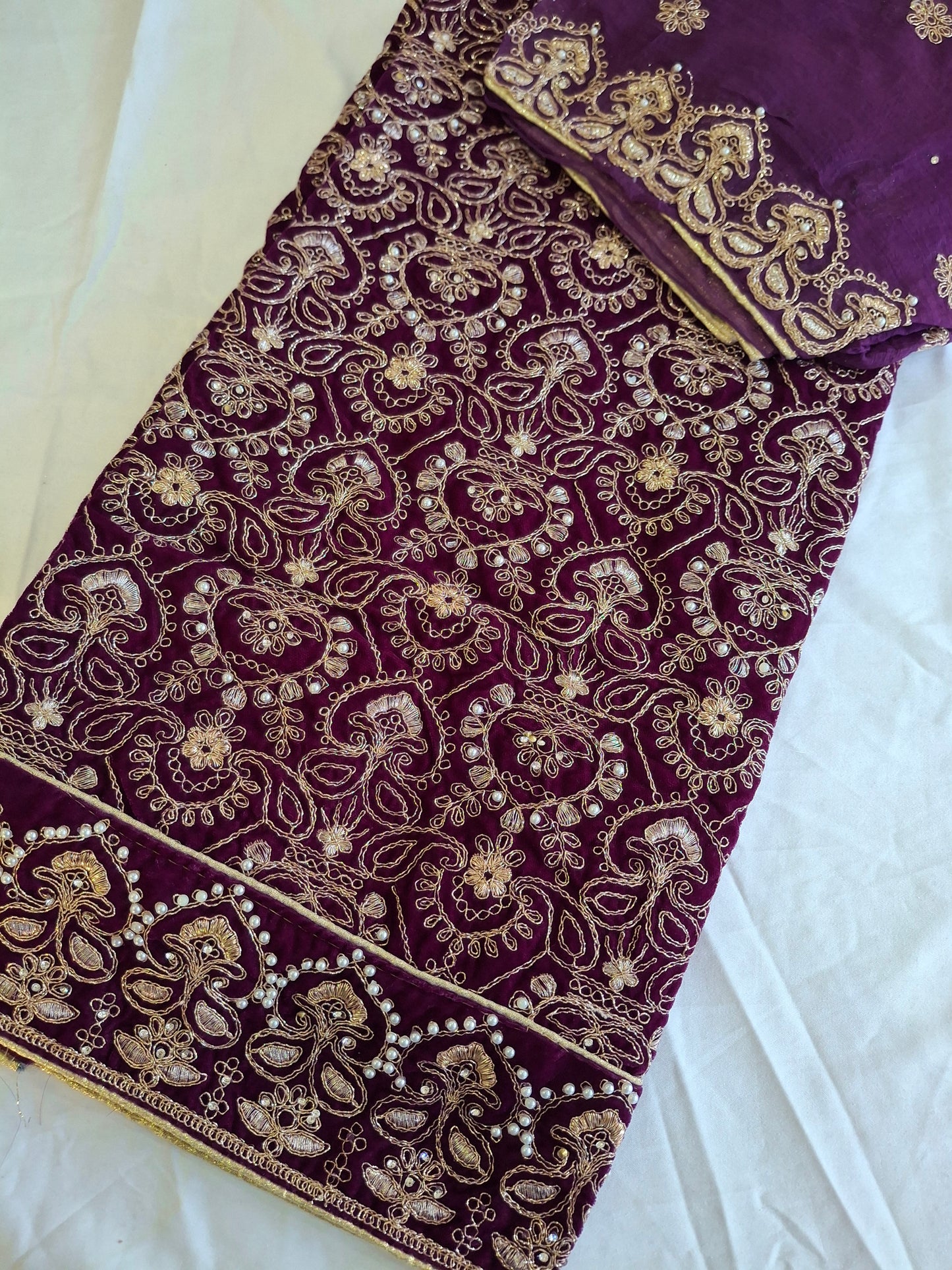 Micro Velvet 9000 Embroidered Unstitched 3 Piece Suit Set