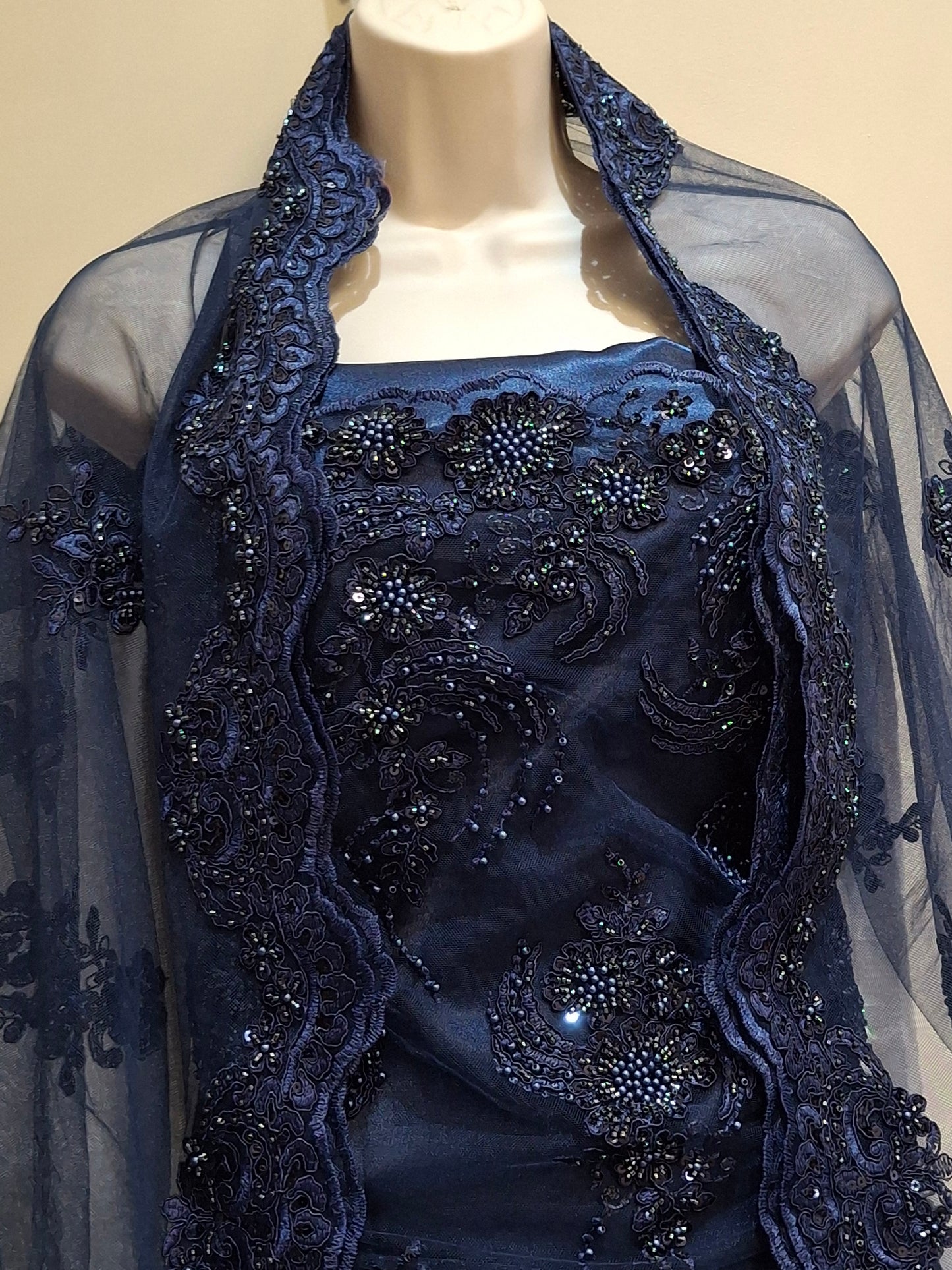 Luxurious Embroidered Navy Blue Net(Full suit set 4 piece)