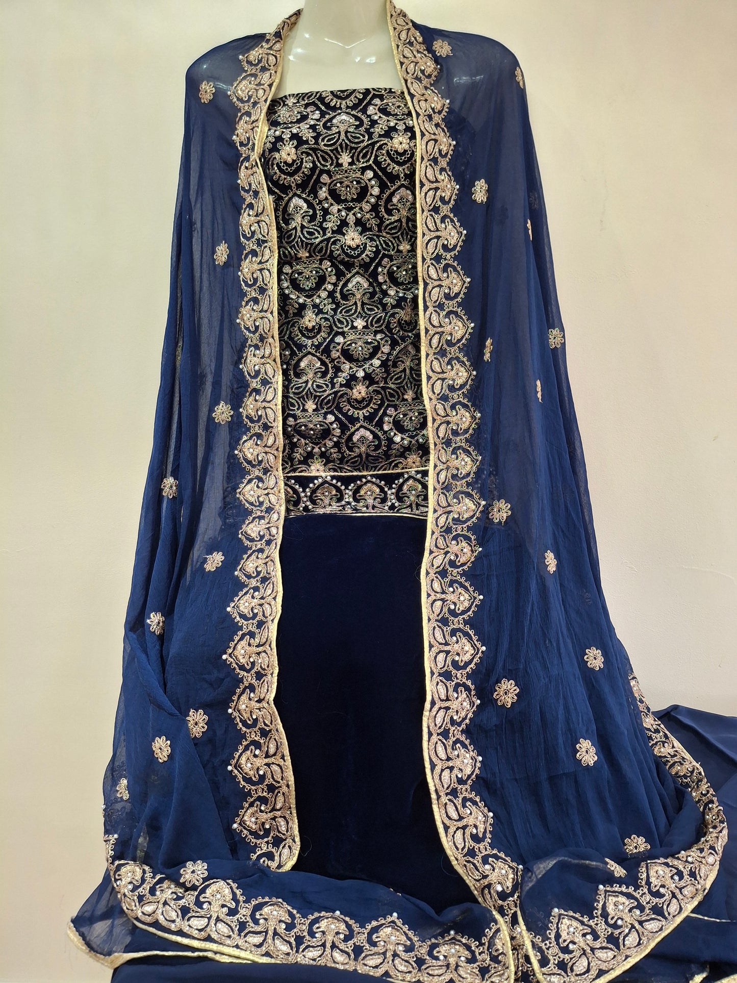 Micro Velvet 9000 Embroidered Unstitched 3 Piece Suit Set