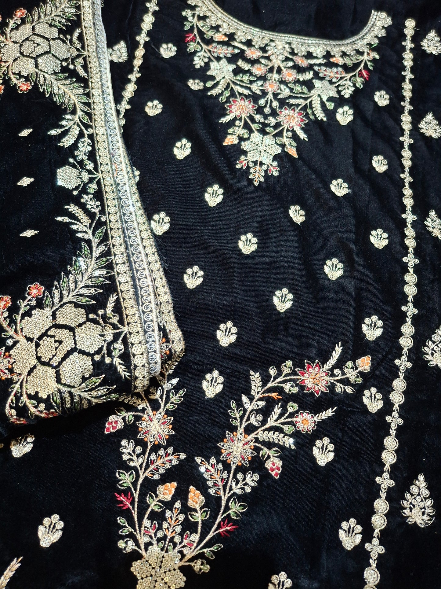 Velvet Self Printed and embroidered Top Quality(suit set)