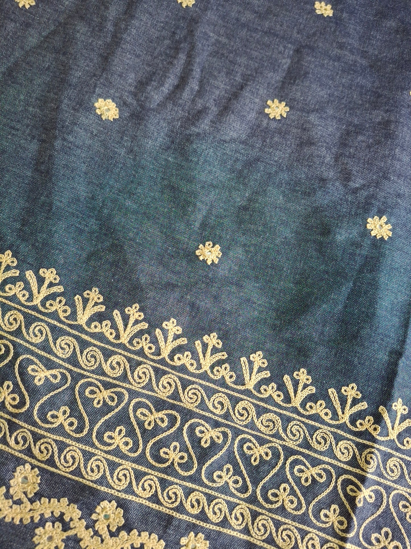 Embroidered Denim Cotton jeans fabrics Top Quality(2 yards,70"width)