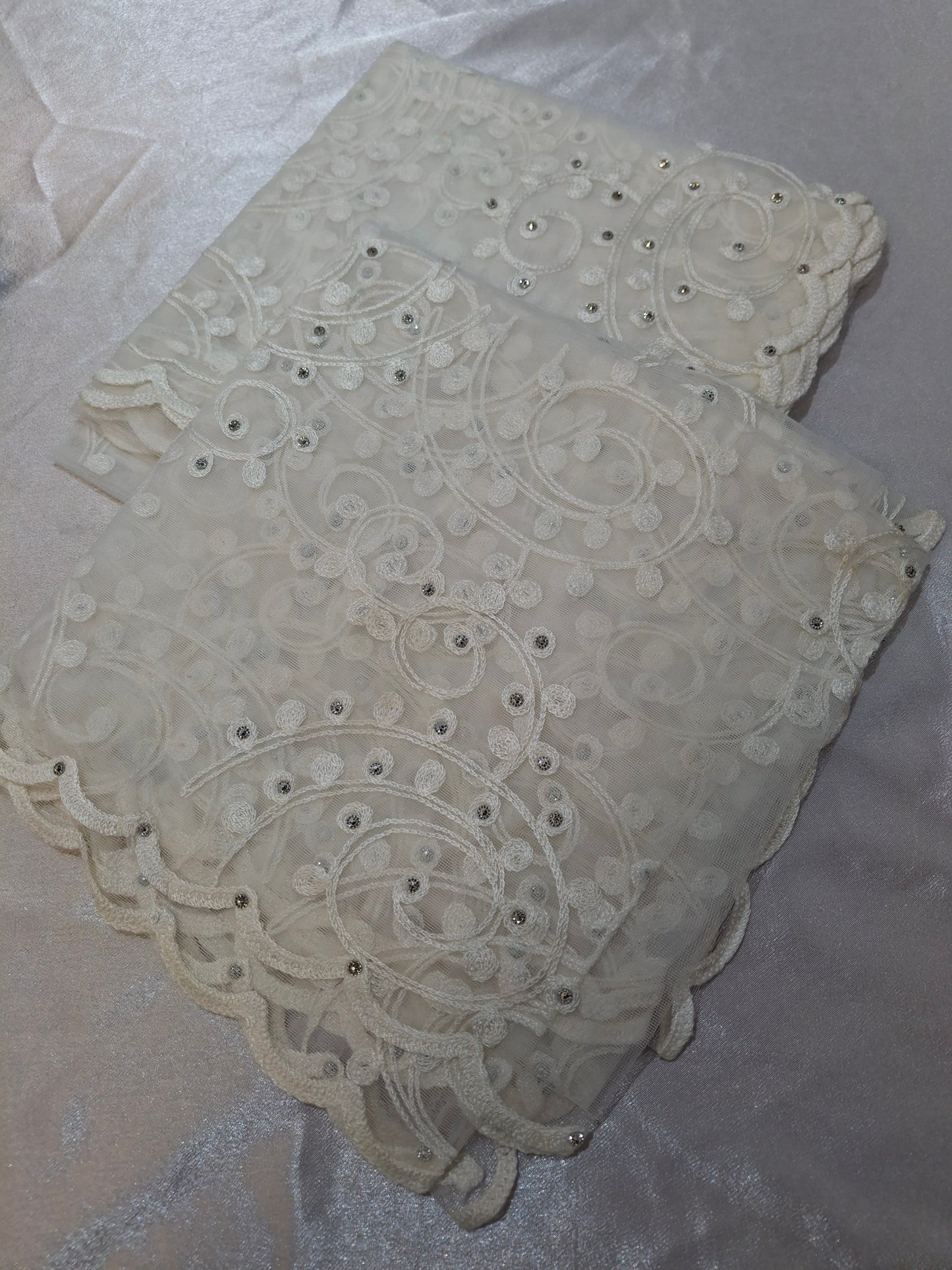 Lightweight Plain Net and Embroidered Dupatta(2.30 meters length)