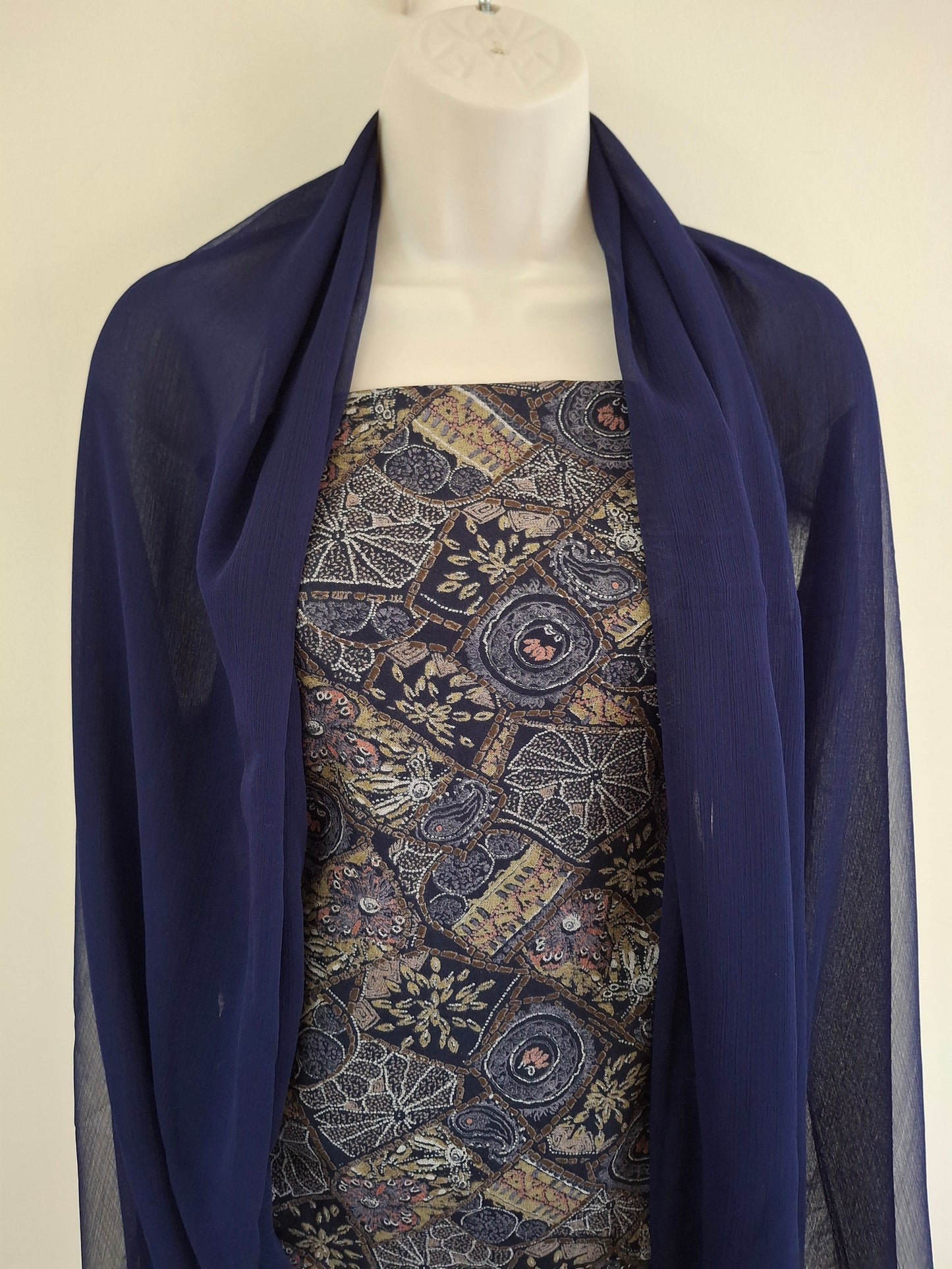 Alpiane Navy Blue & Patterned Design(3-Piece Suit)