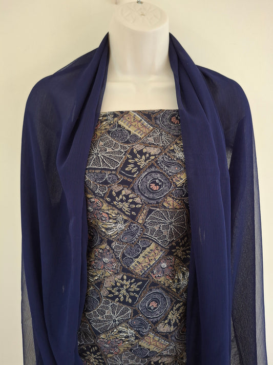 Alpiane Navy Blue & Patterned Design(3-Piece Suit)