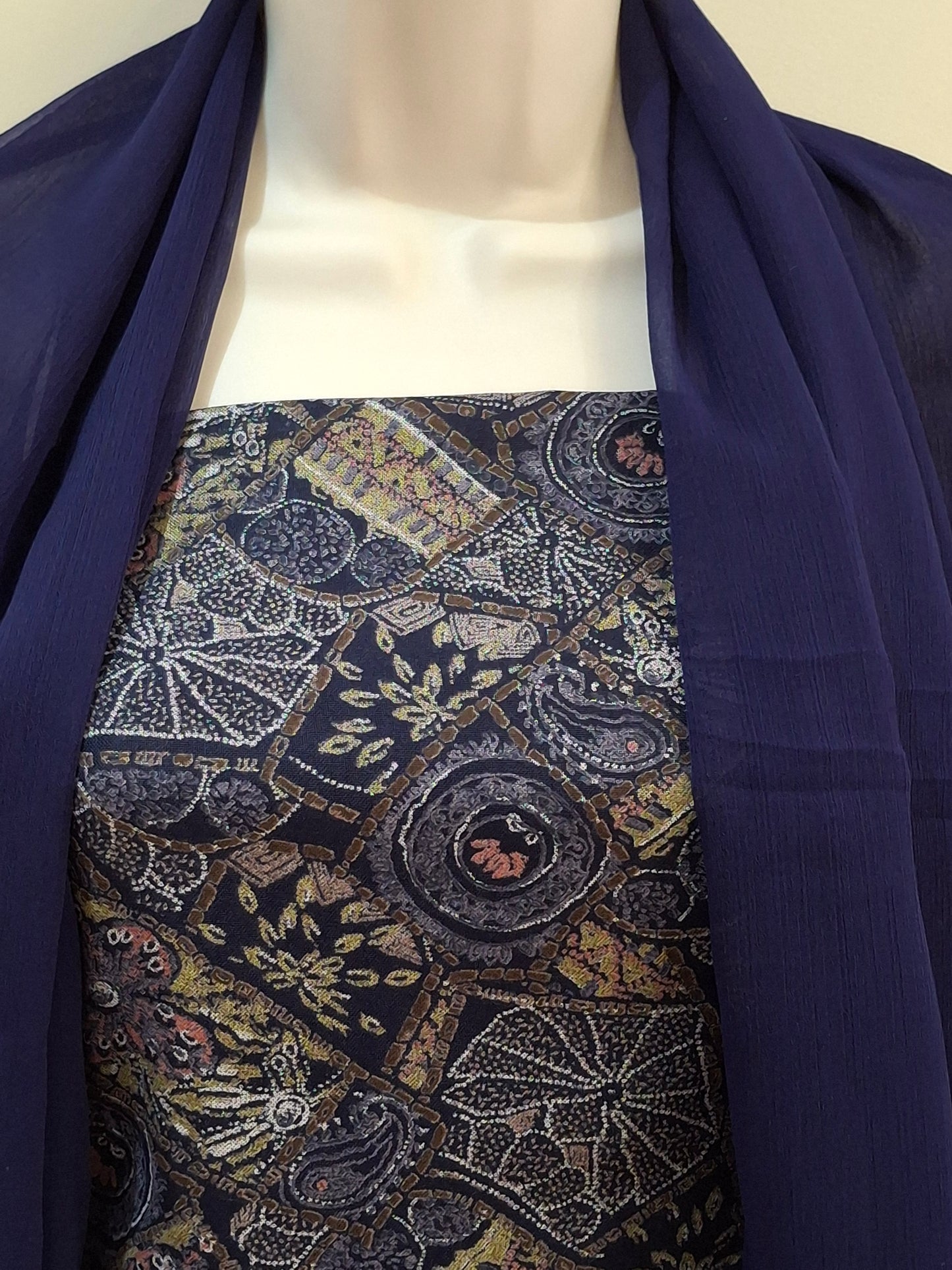 Alpiane Navy Blue & Patterned Design(3-Piece Suit)