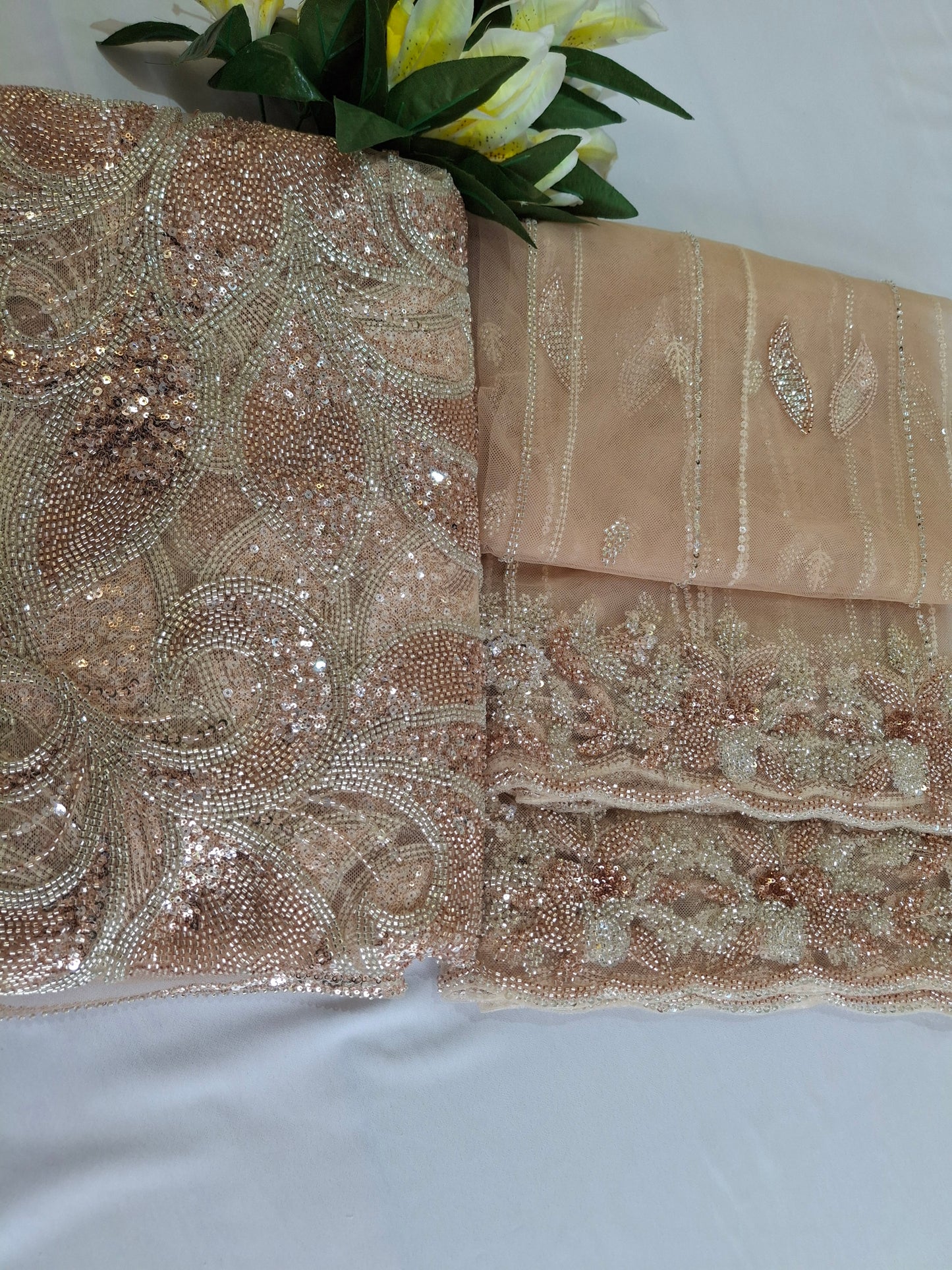 Cut Dana,Sequins,Heavy Embroidered Luxurious Net Fabric(4 piece suit set)