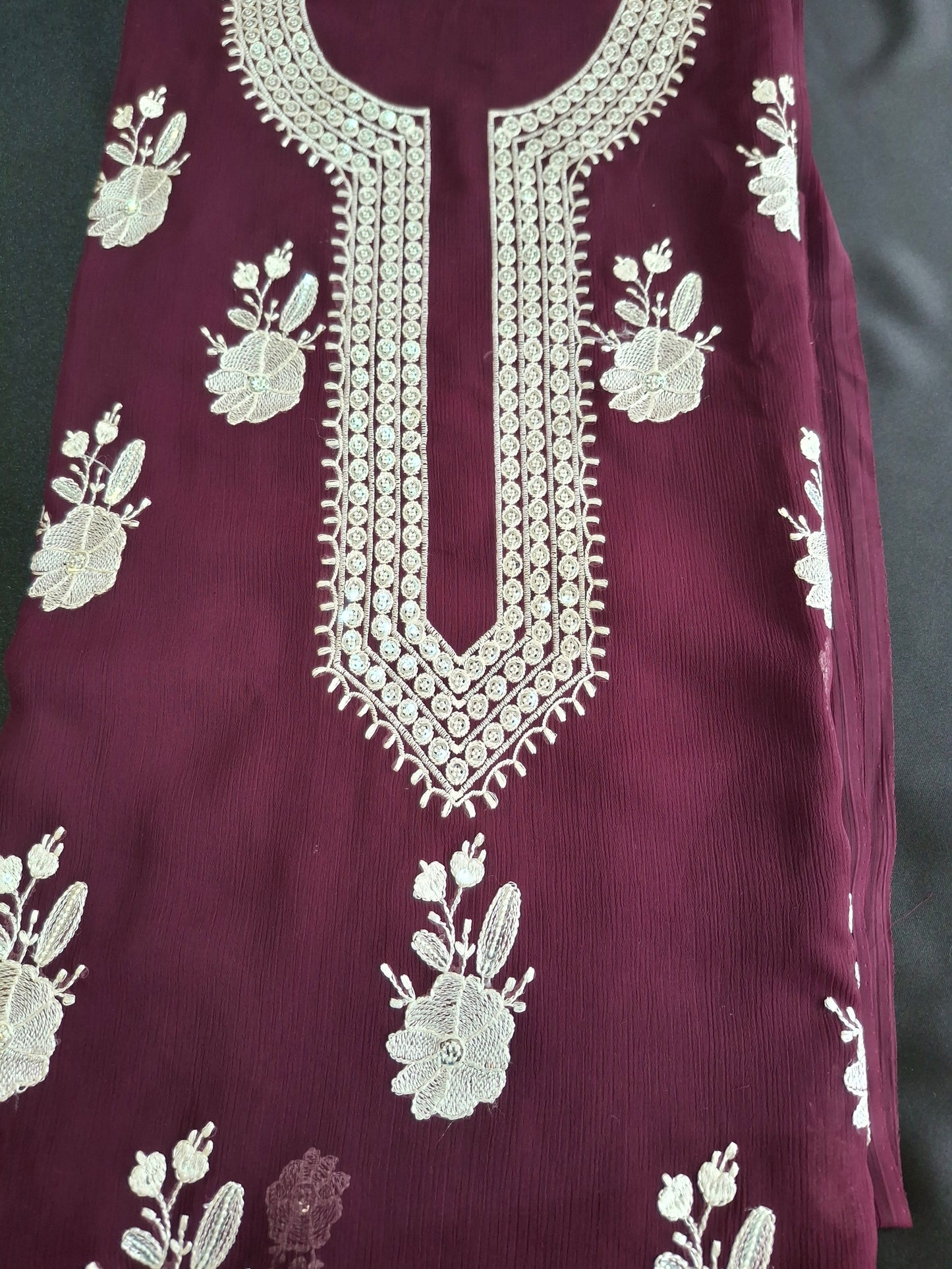 Midnight Bloom, Embroidered Chiffon 4 Piece Suit