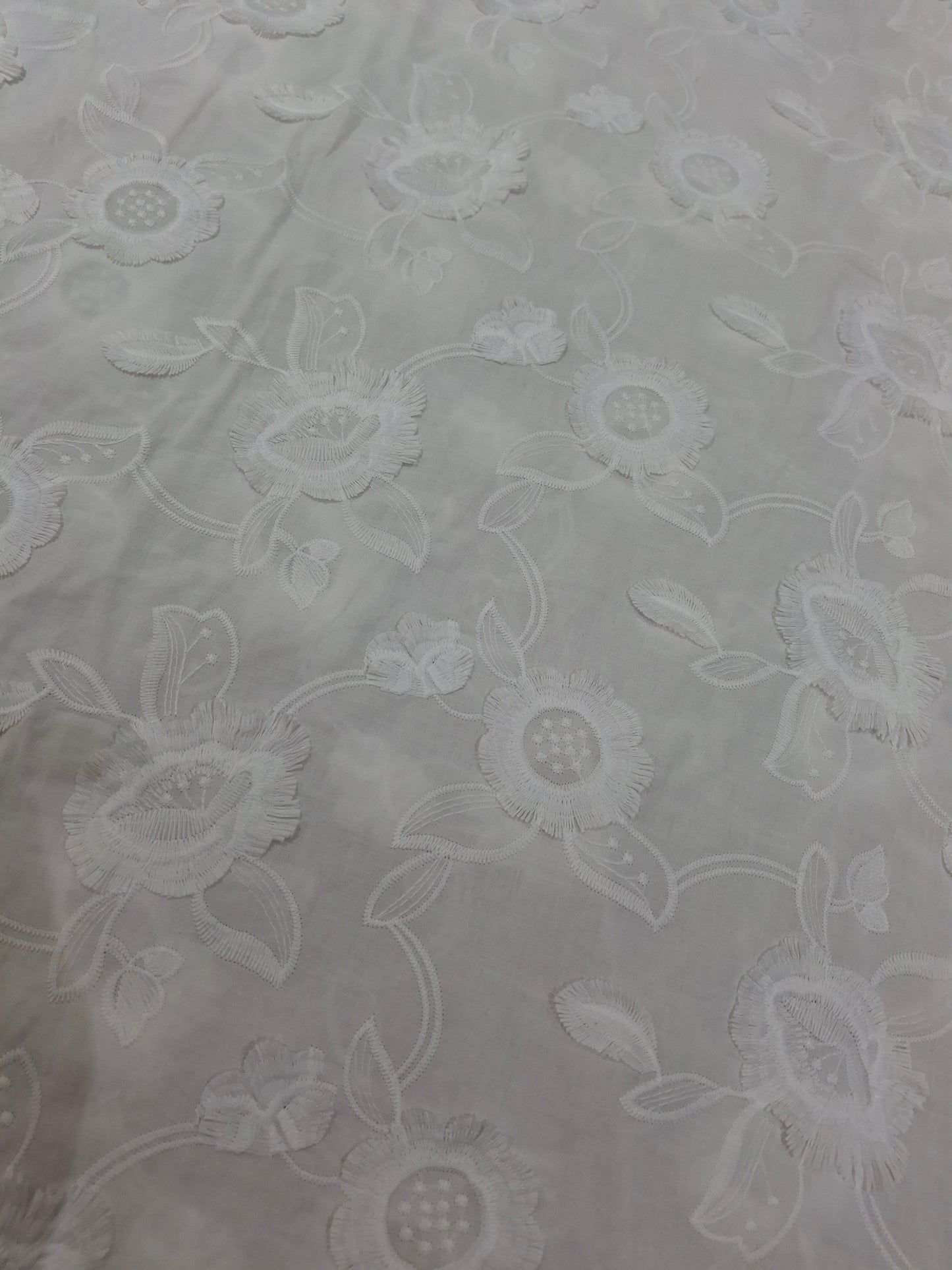 3D Soft Embroidered White Cotton Fabric And Sequins Cotton ,2.30 meters