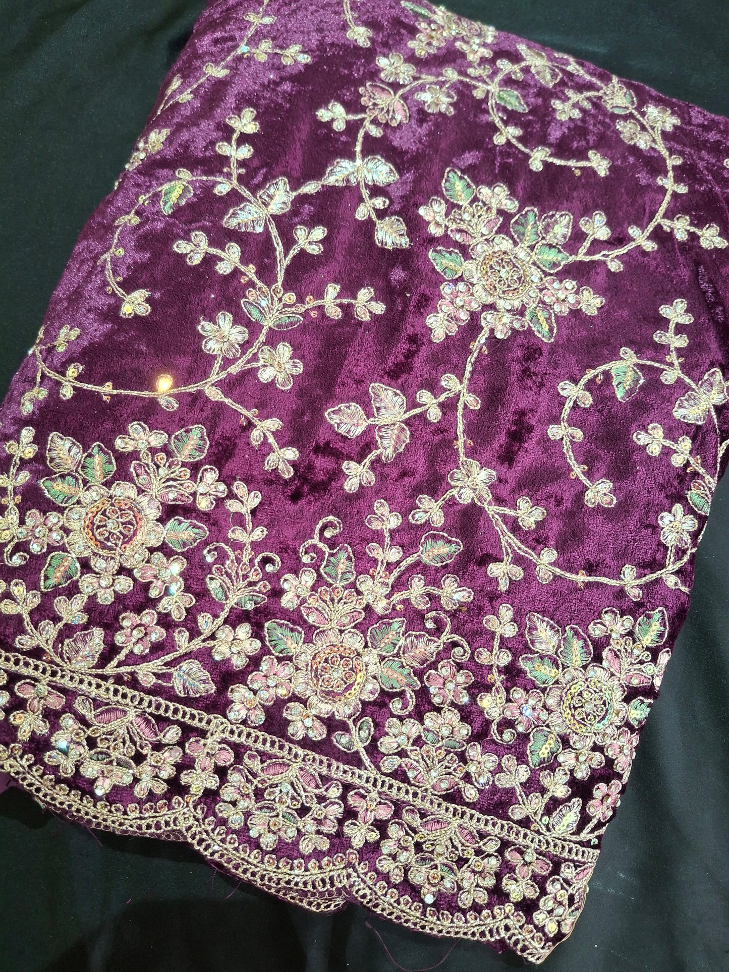 Velvet Embroidered Unstitched 3 Piece Suit Set