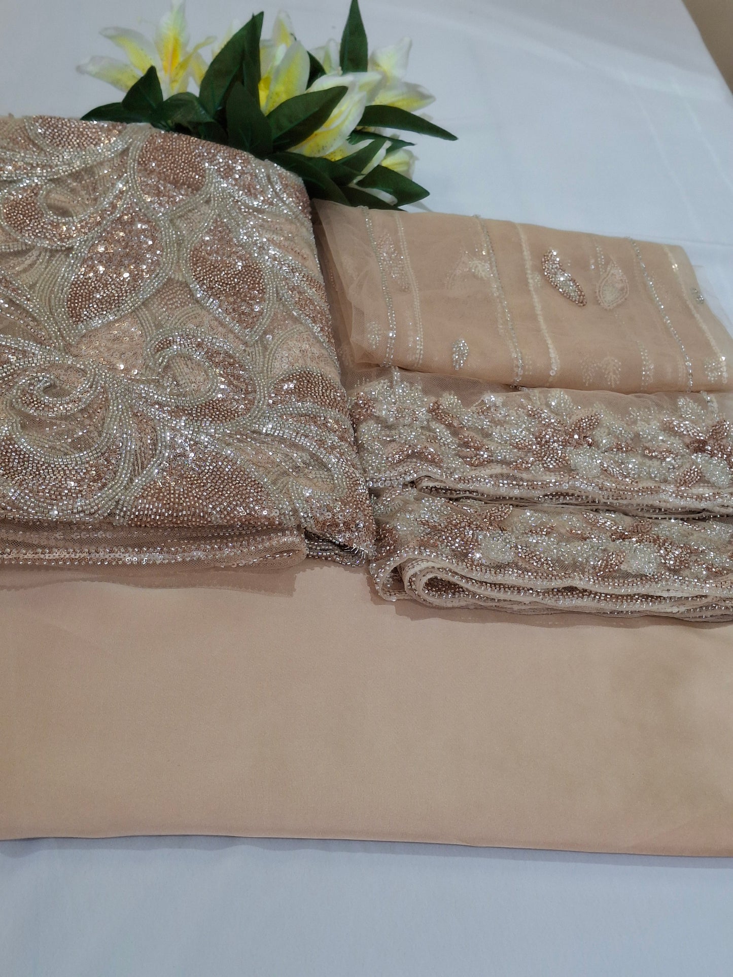 Cut Dana,Sequins,Heavy Embroidered Luxurious Net Fabric(4 piece suit set)