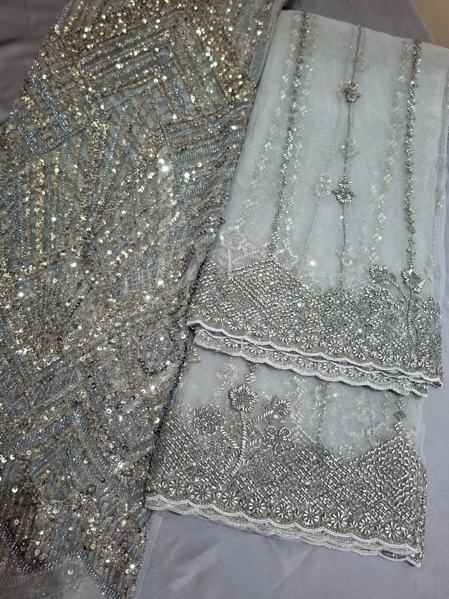 Cut Dana,Sequins,Heavy Embroidered Luxurious Net Fabric(4 piece suit set)