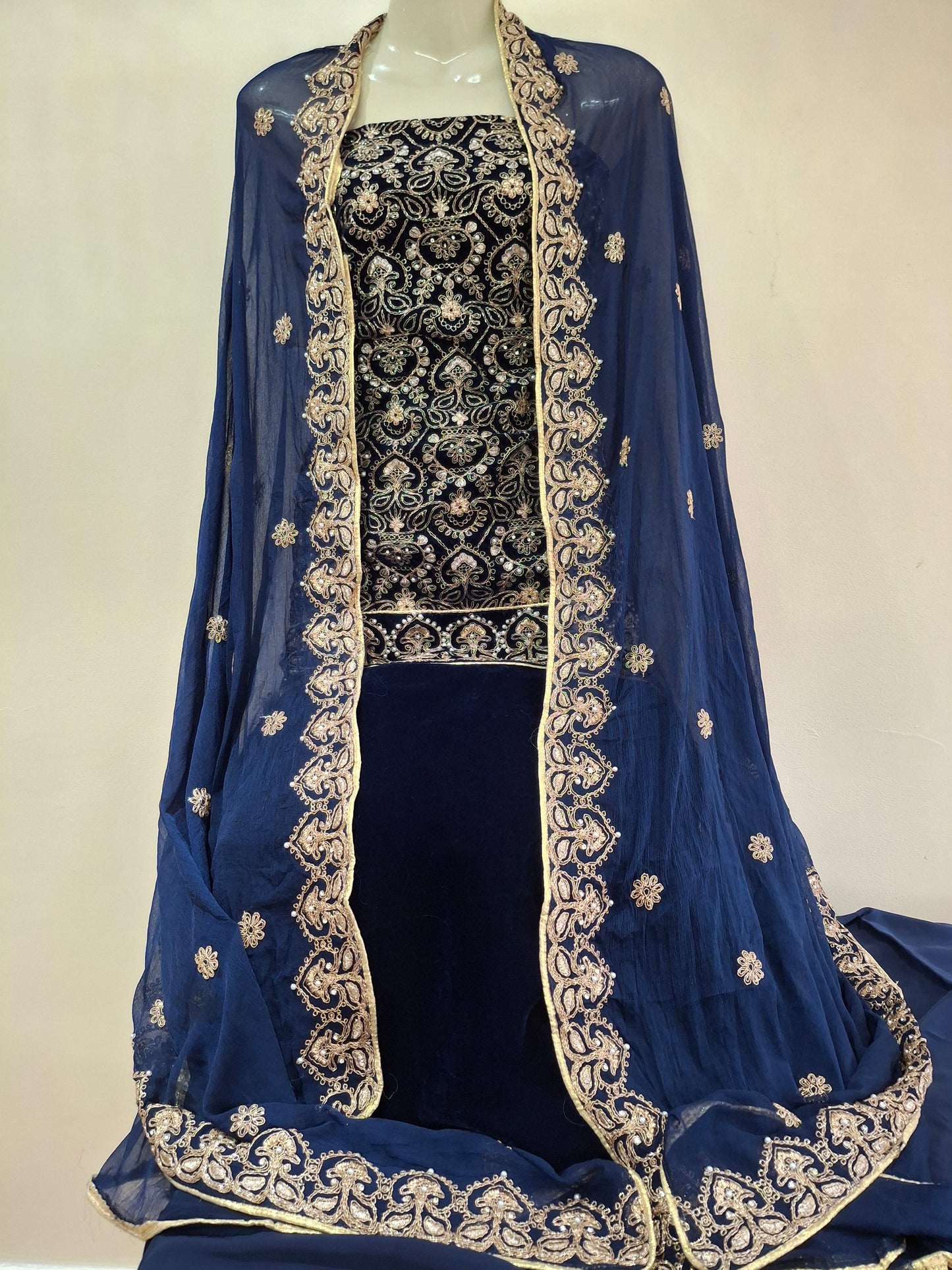 Micro Velvet 9000 Embroidered Unstitched 3 Piece Suit Set