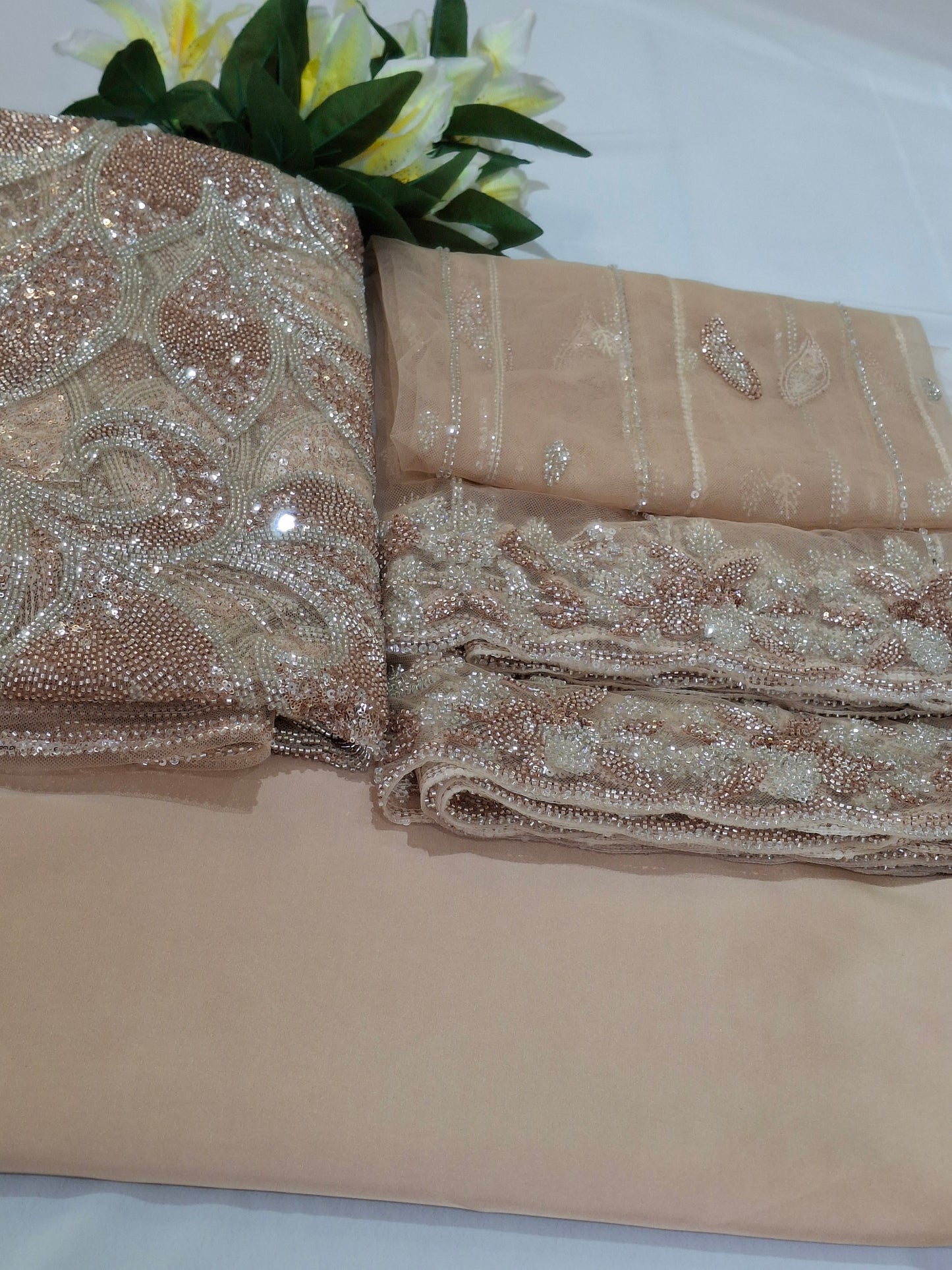 Cut Dana,Sequins,Heavy Embroidered Luxurious Net Fabric(4 piece suit set)