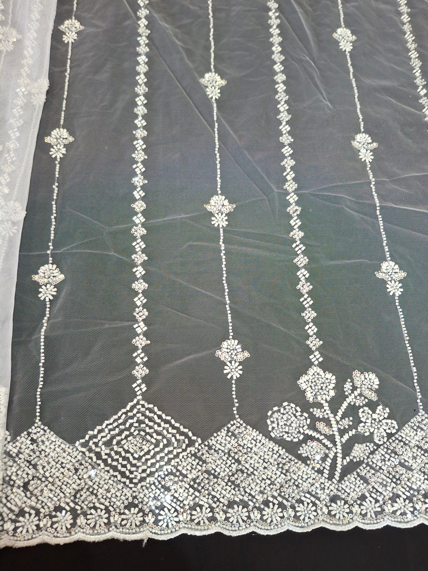 Cut Dana Heavy Diamond Embroidered Net(sold by the meters)