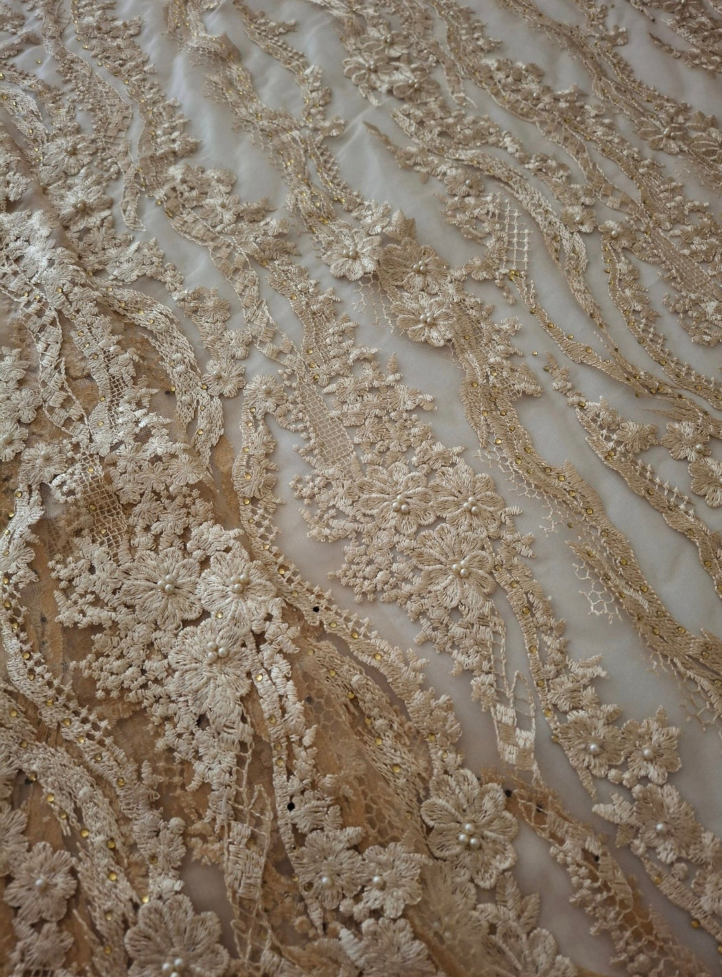 Luxurious Burgundy Beaded Embroidered 3D Floral Net(2 meters)