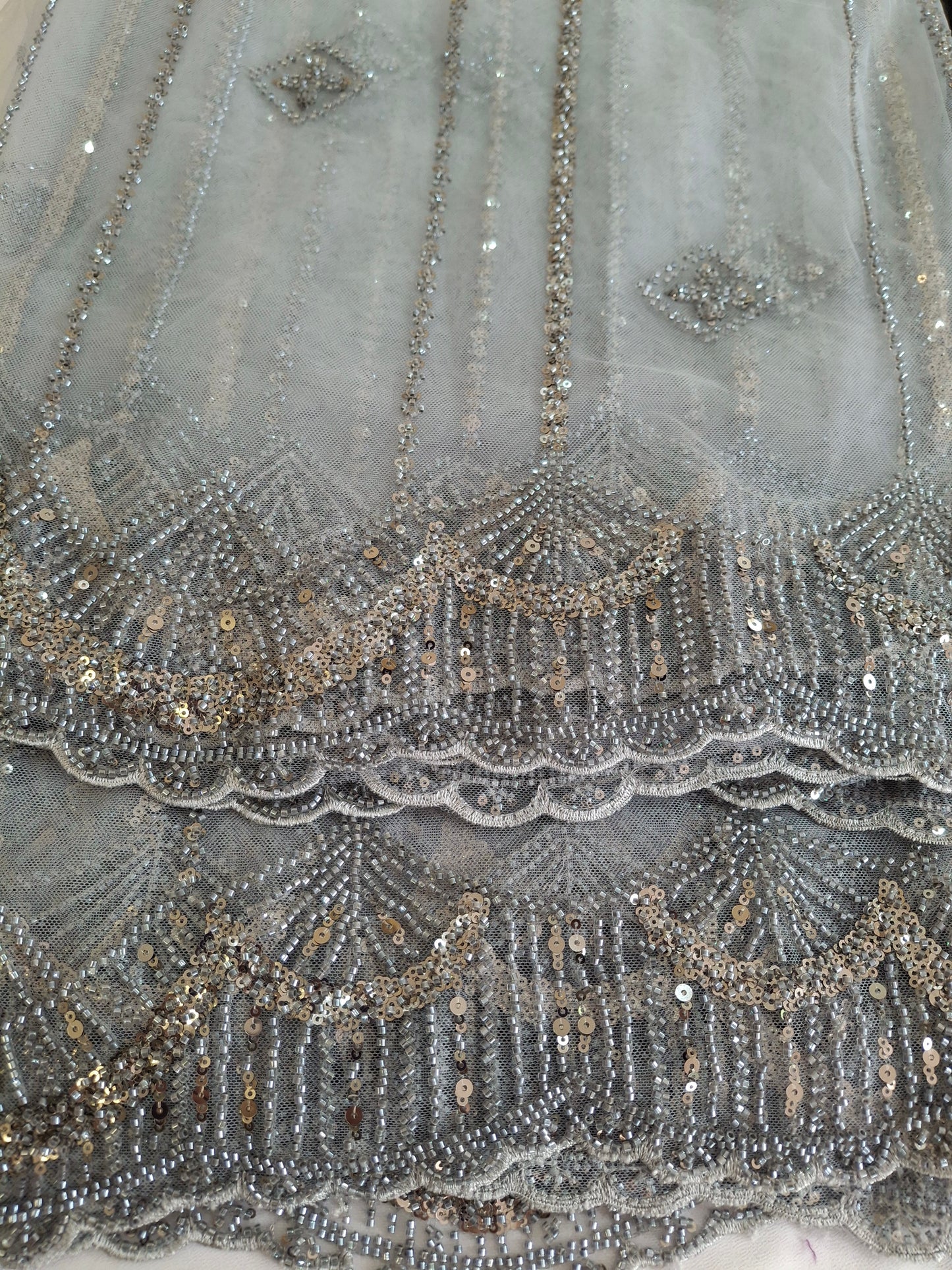 Cut Dana,Net Dupatta Heavy Embroidered Sequins (2.3 meters)