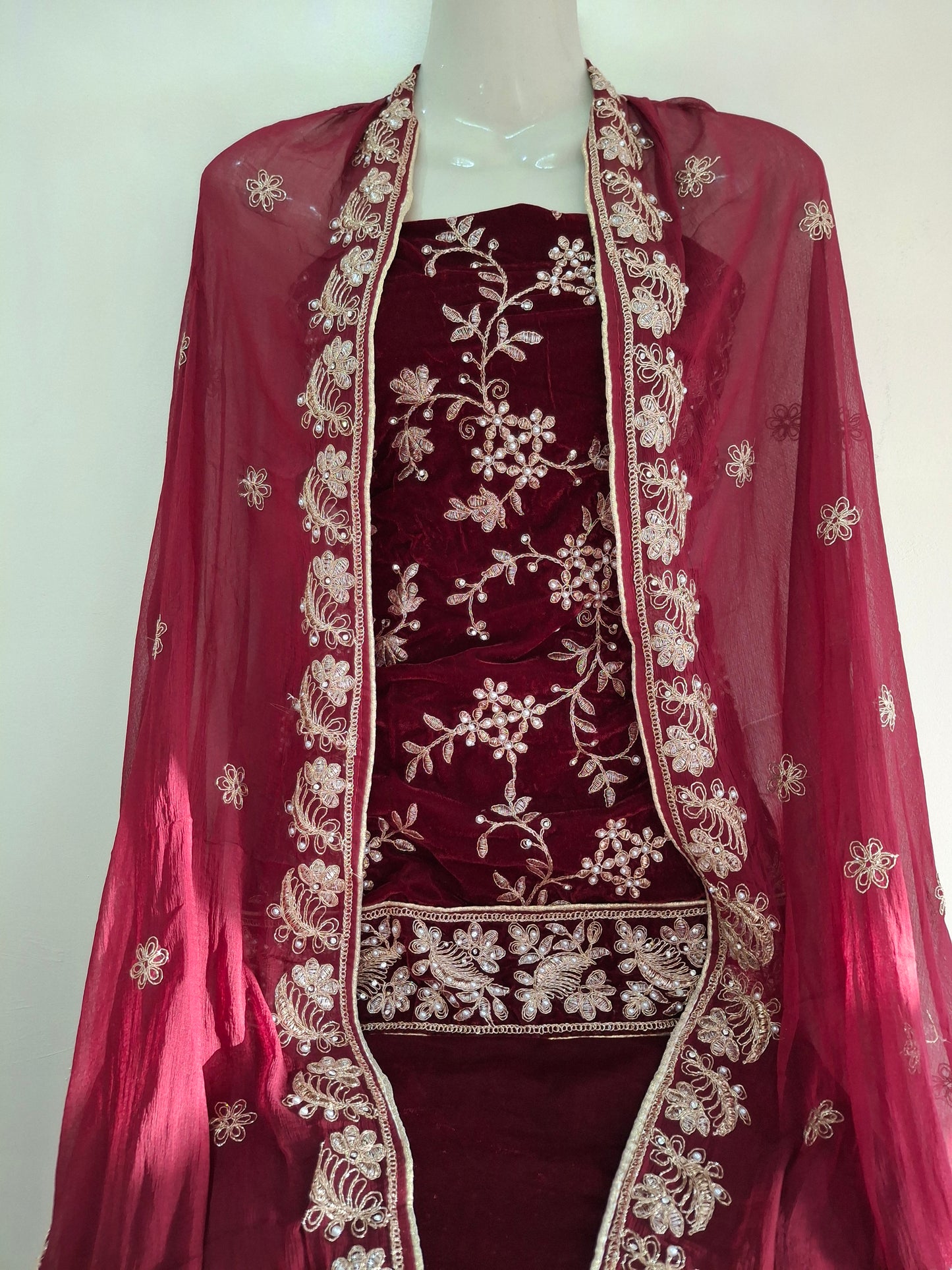 Velvet Embroidered Best Quality Micro 9000 Unstitched 3 piece suit set