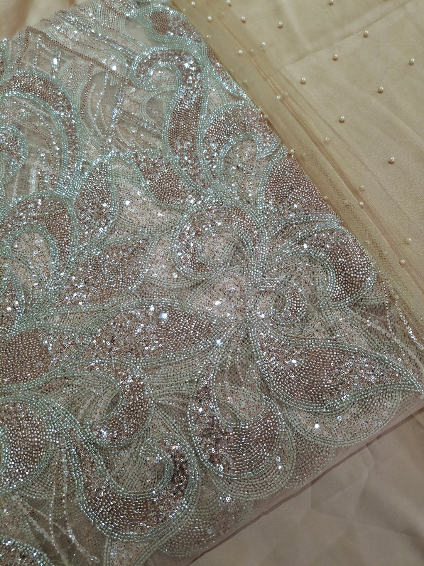 Cut Dana Luxury Heavy Embroidered Gold Net Unstitched 4 piece Full Suit