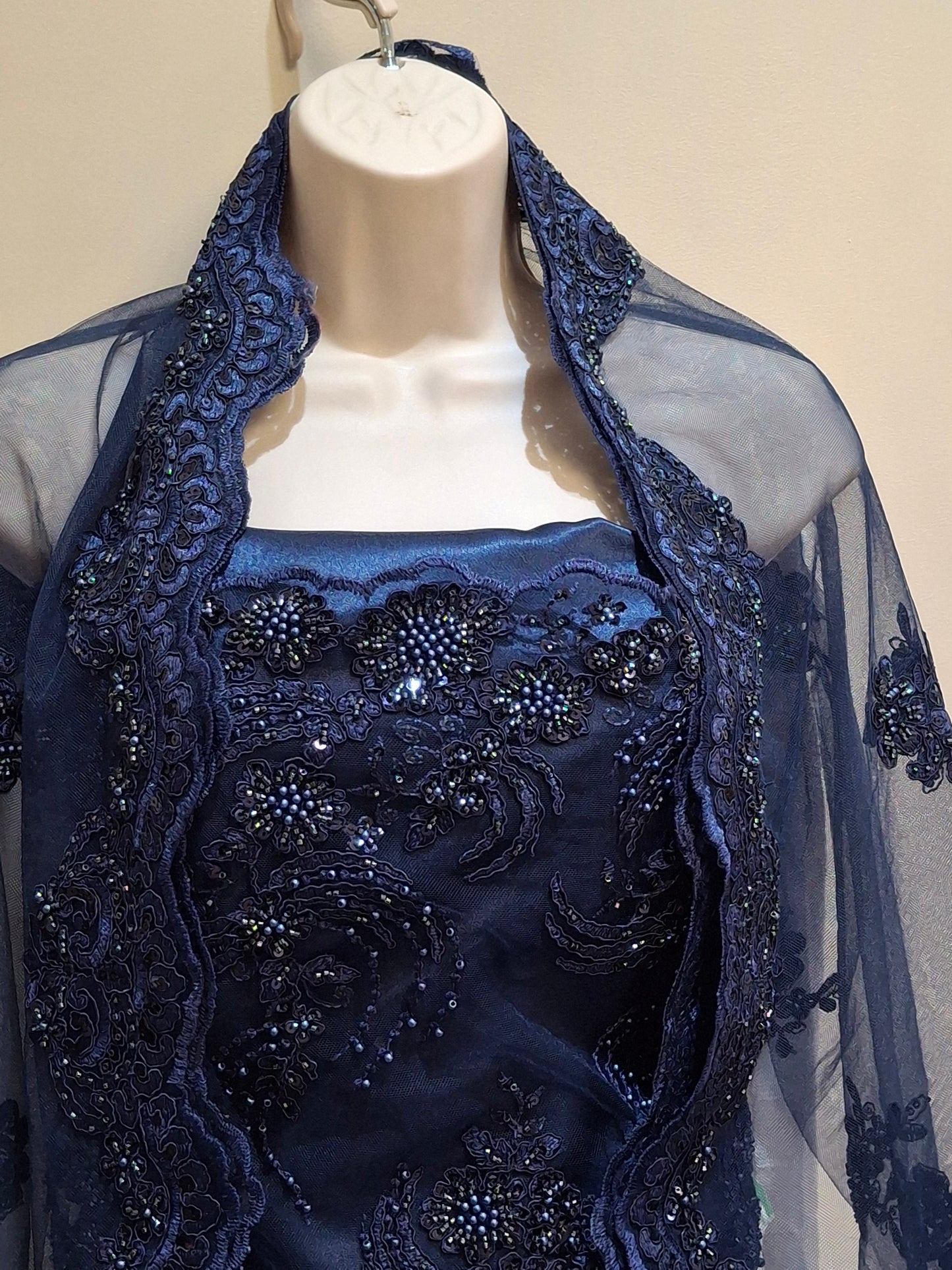 Luxurious Embroidered Navy Blue Net(Full suit set 4 piece)