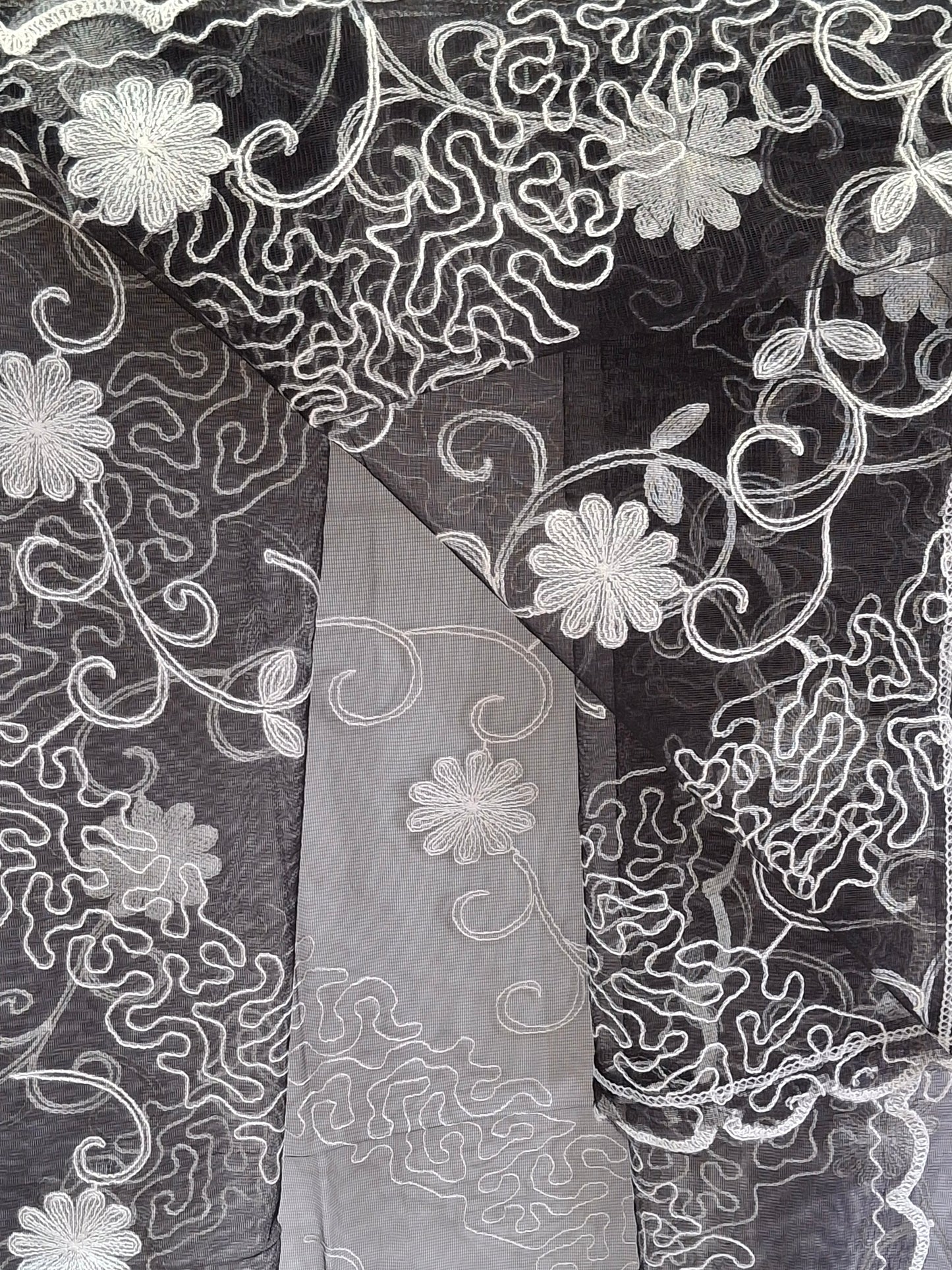 Lightweight Plain Net and Embroidered Dupatta(2.30 meters length)